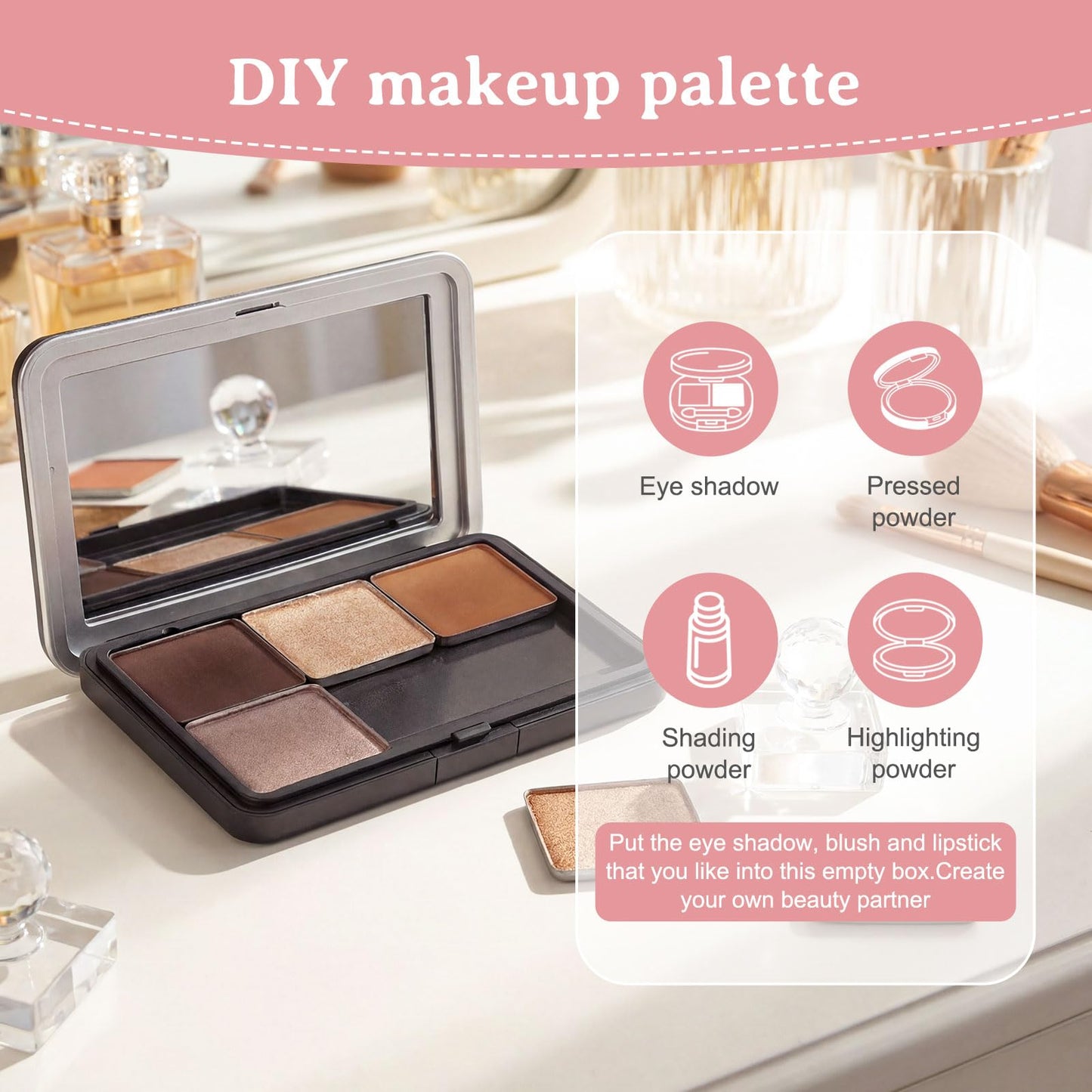 HDFCLUP 3Pcs Empty Magnetic Makeup Palette Set with 18 Metal Pans & Pressing Tool,Refillable DIY Makeup Palette for Eyeshadow Blush Lipstick.Suitable for work, dates, parties, and travel