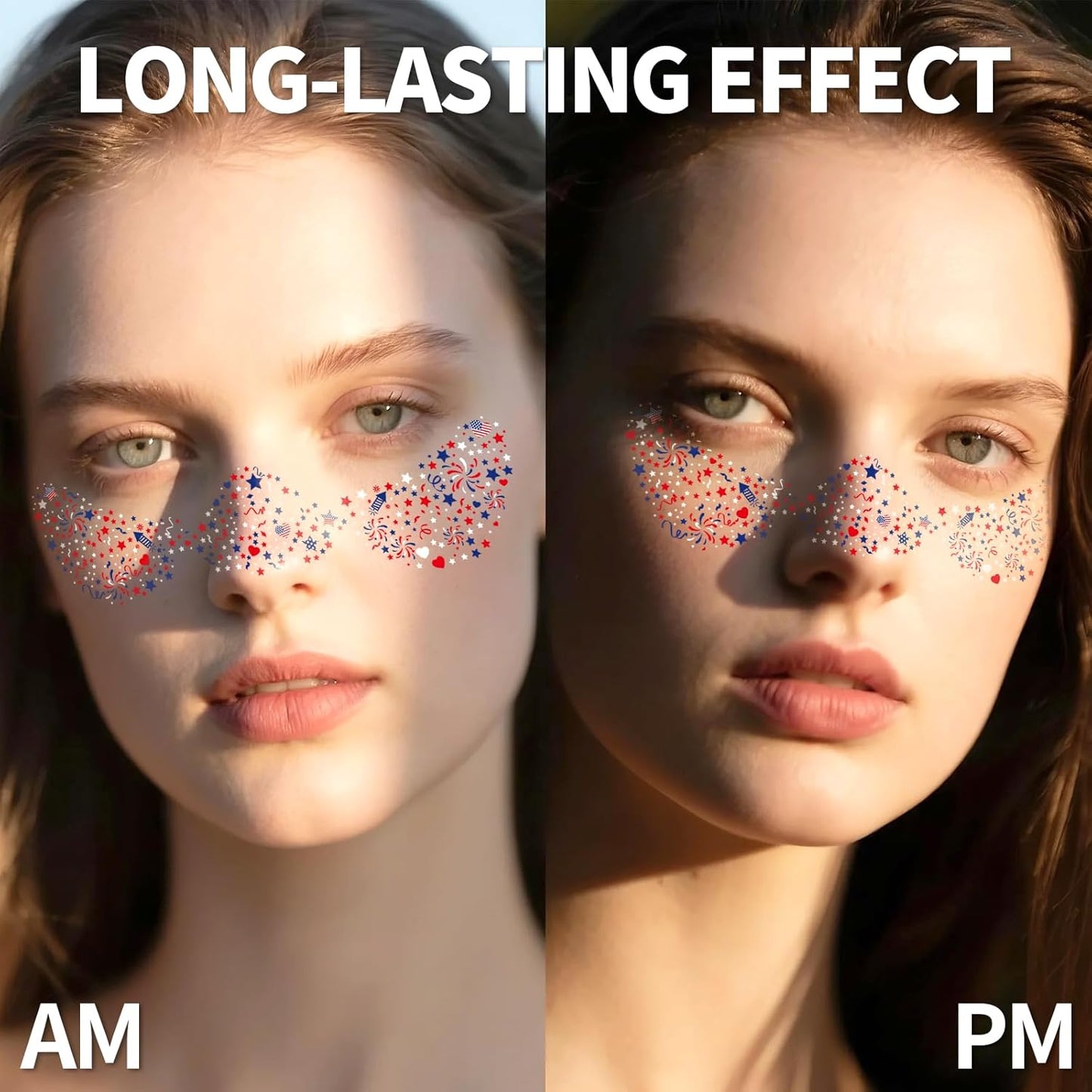 4th of July Freckle Face Stickers - Patriotic Temporary Tattoos for Festive Makeup | Red, White & Blue