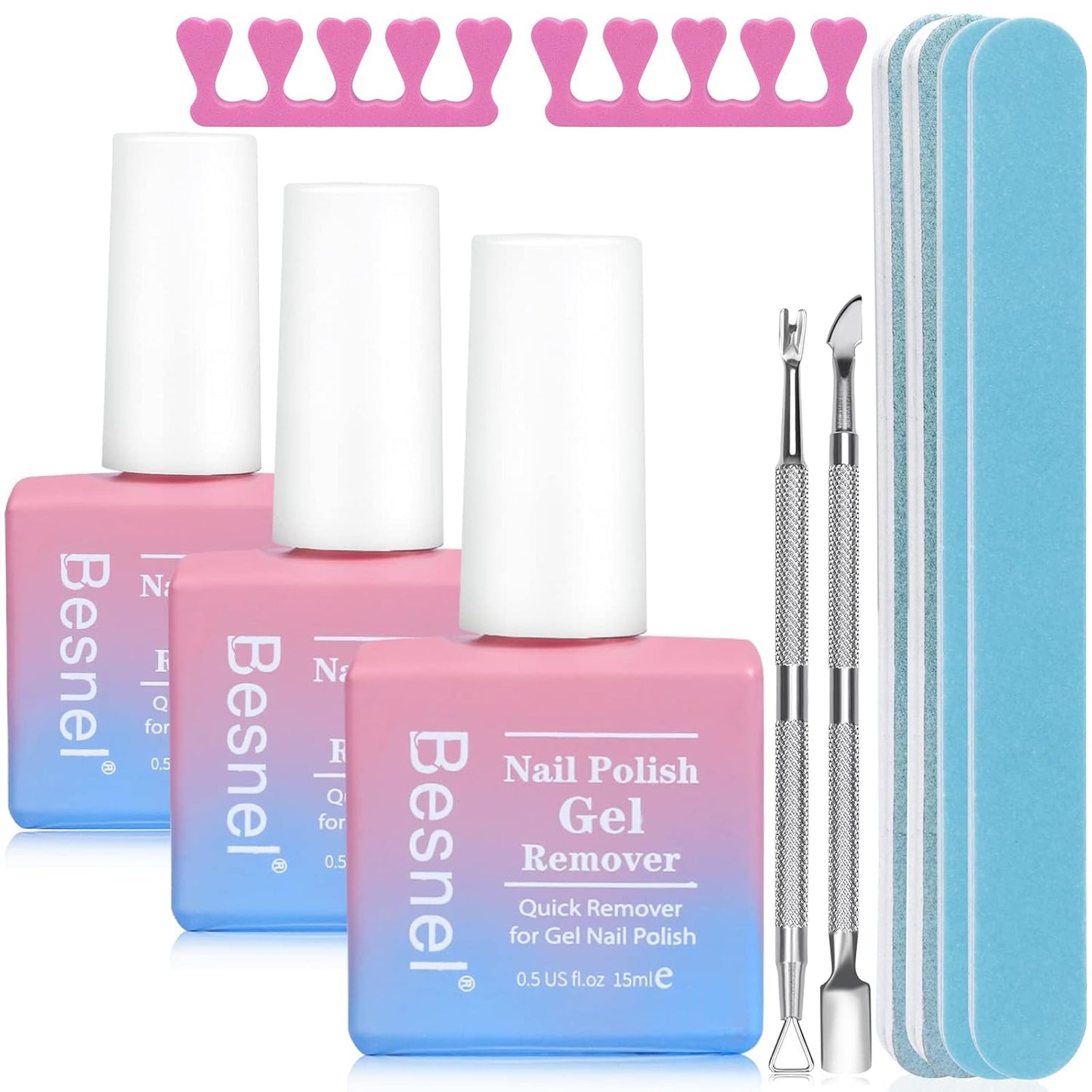 Professional Gel Nail Polish Remover | Non-Irritating Formula for Quick & Easy Removal - Complete Kit with Nail File & Cuticle Pusher