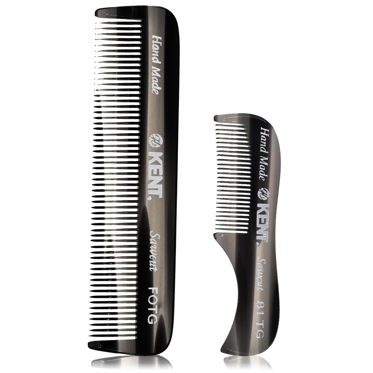 Kent 81T FOT Black Graphite Beard Pocket Comb Set for Men - Beard Kit for Travel and Home, Mustache Comb for Men, Mini Comb Beard Combs for Mens Grooming, Sawcut Hand polished Made in England
