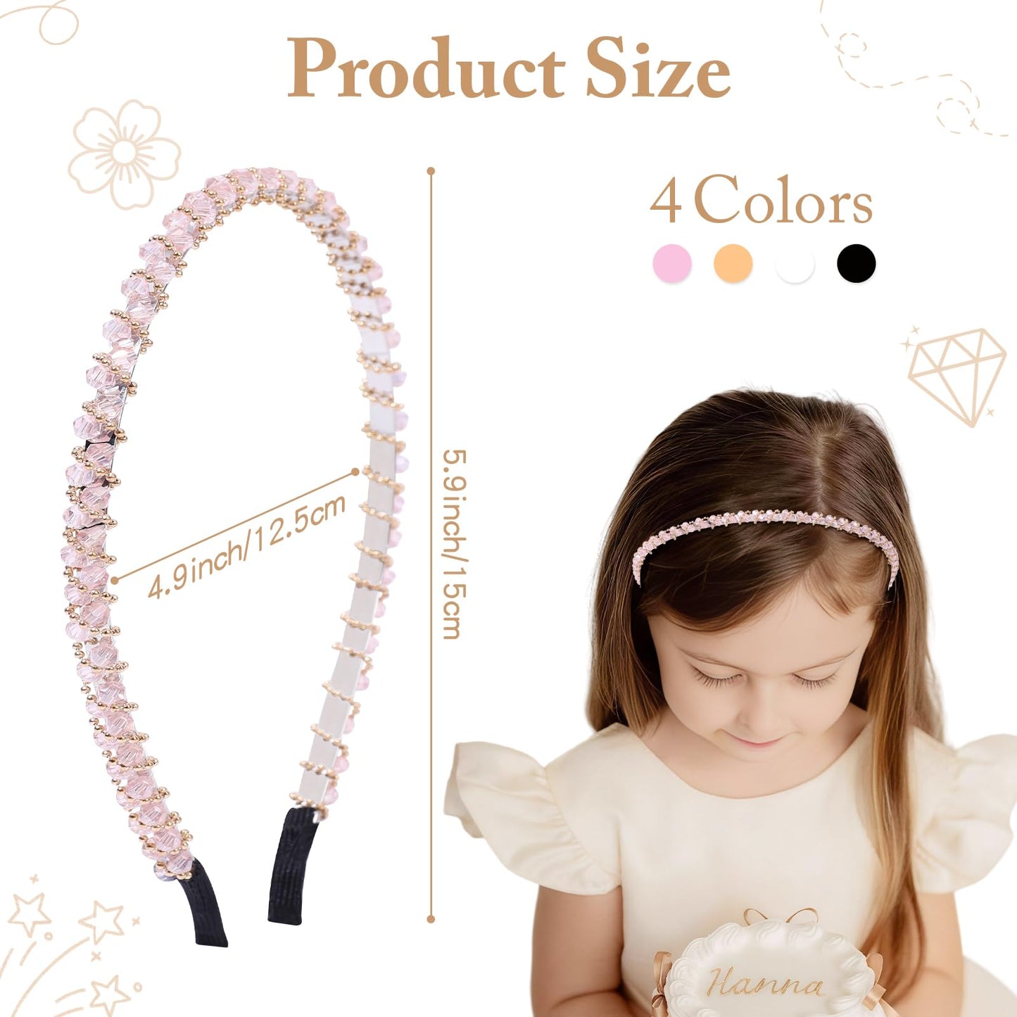 OAOLEER 4 PCS Rhinestone Headbands for Girls,Glitter Crystal Headbands Thin Sparkly Hairbands Fashion Beaded Hair Hoops for Girls Hair Accessories Birthday Wedding