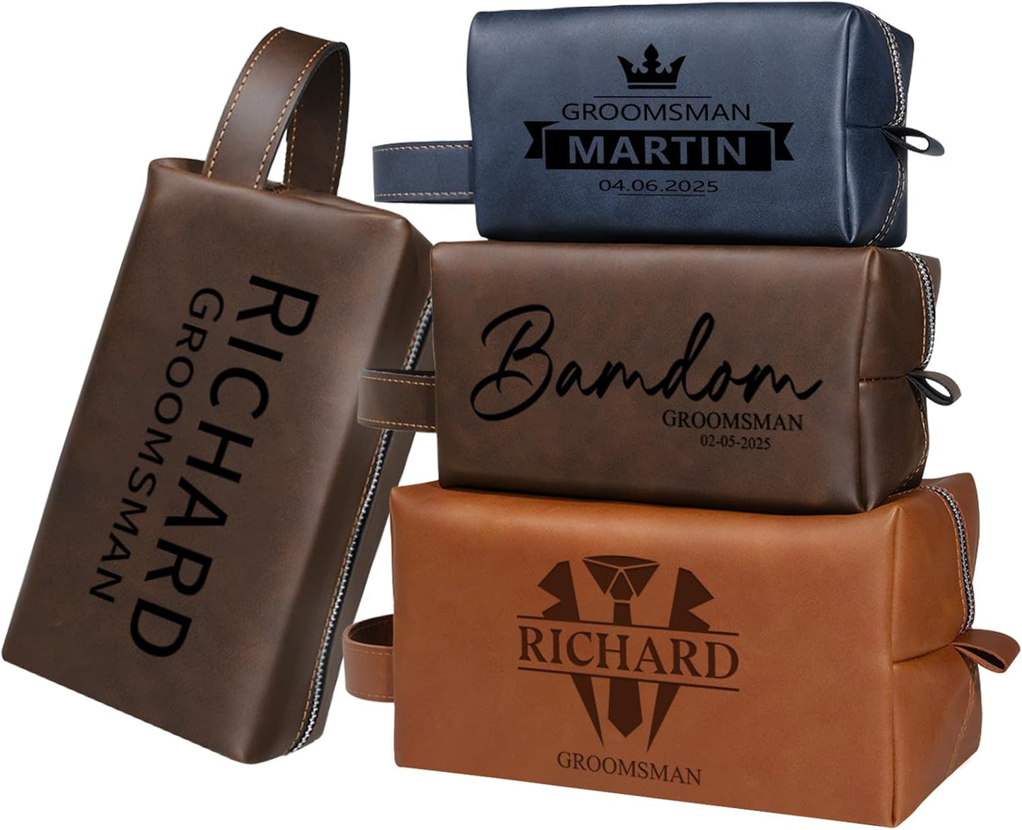 Personalized Leather Toiletry Bag for Men - Custom Engraved Dopp Kit | Perfect Groomsmen, Husband, Dad Gift for Weddings & Birthdays