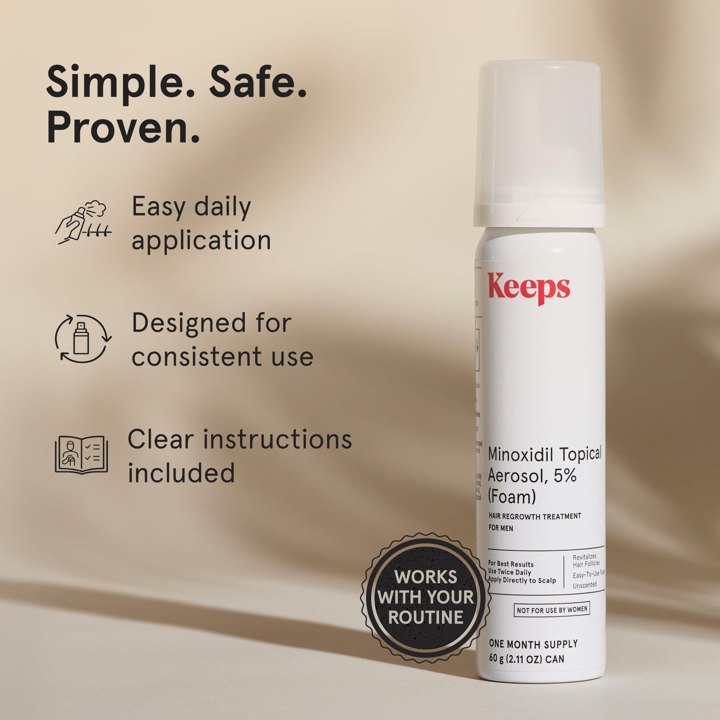 Keeps Minoxidil Solution 5% for Men - Extra Strength Topical Hair Regrowth Treatment - Non-Greasy Scalp Solution - Clinically Proven to Increase Hair Growth - 3 Month Supply (3 x 2 fl oz Bottles)