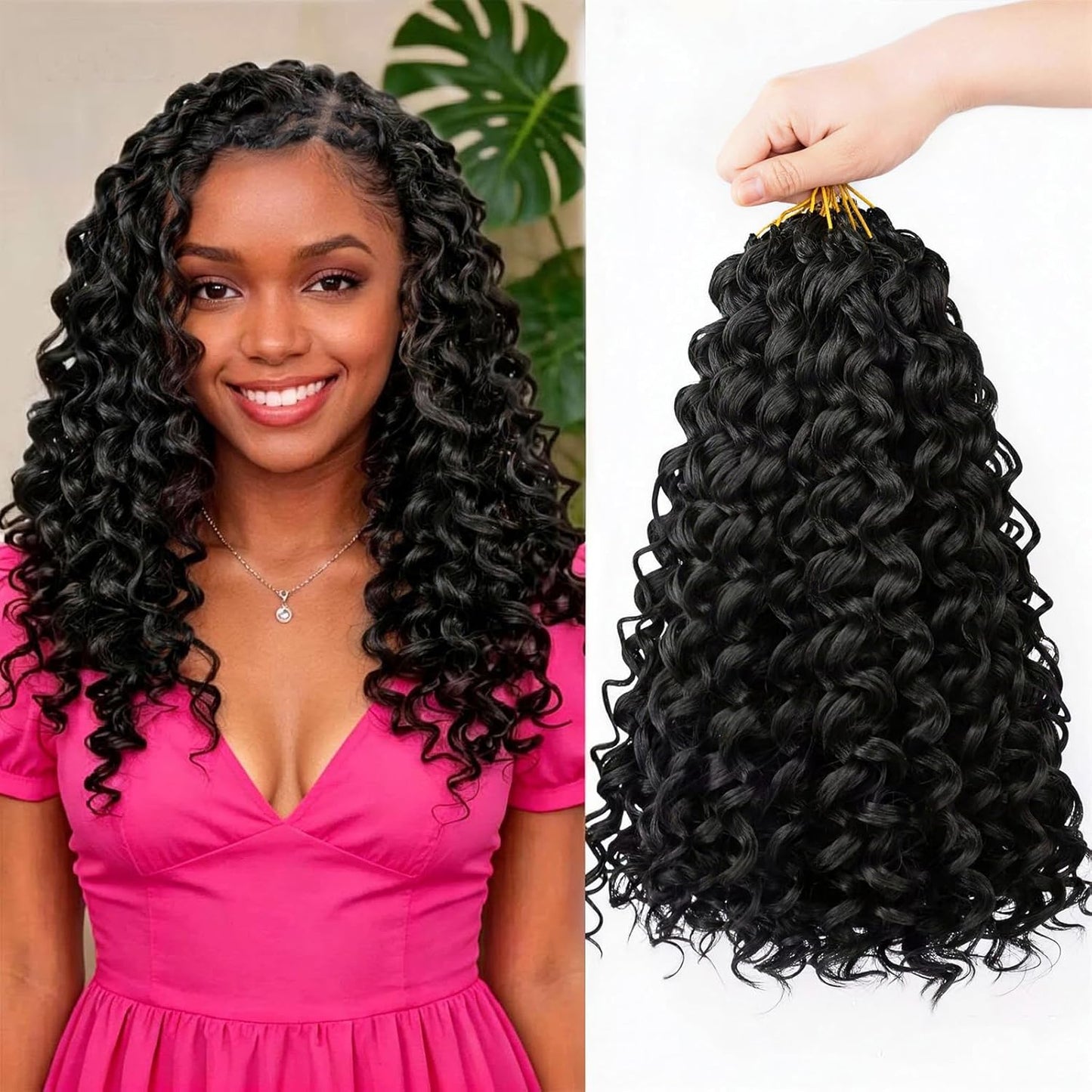 GoGo Curl Crochet Hair - 14 Inch Pre Looped Braids for Black Women | Soft Synthetic Deep Water Wave Extensions