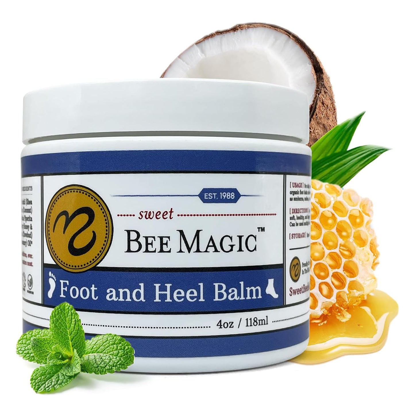 Sweet Bee Naturals Organic Foot Balm - Intensive Heel Balm for Dry Cracked Feet - Natural Moisturizing Treatment for Cracked Heels - Heel Cream Softener for Rough Skin Repair – 4 OZ Jar