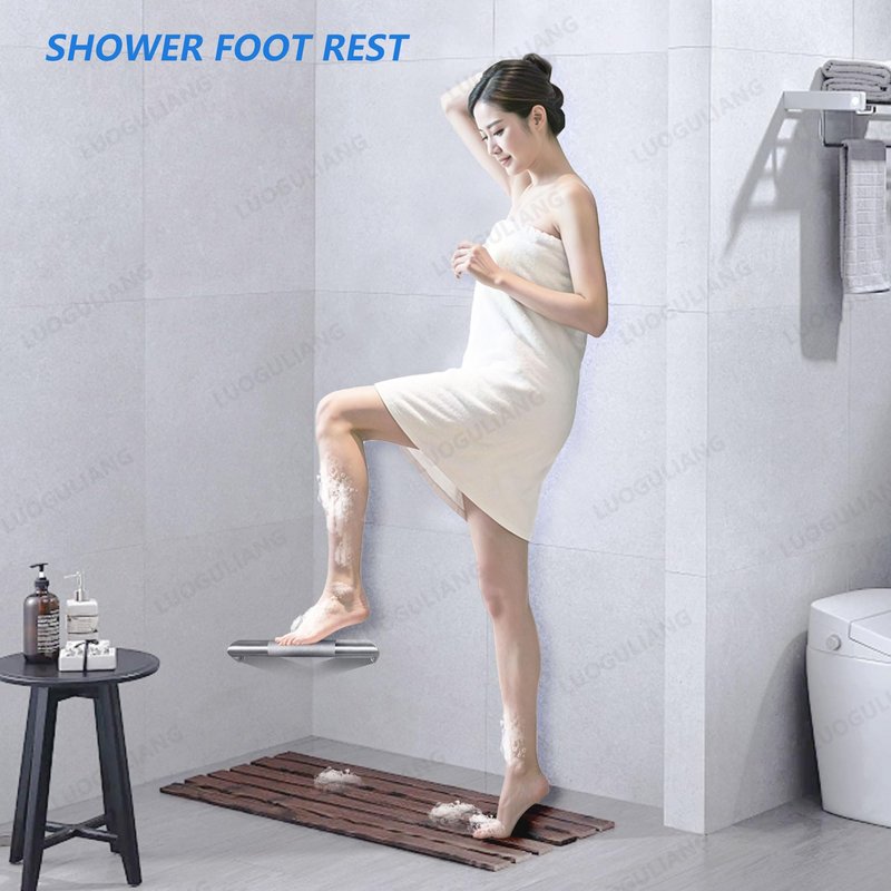 LUOGULIANG Shower Foot Rest for Shaving Legs, Wall Mounted Shower Foot Ledge, Antislip Stainless Steel Bar Foot Ledge for Bathroom, Brushed Nickel