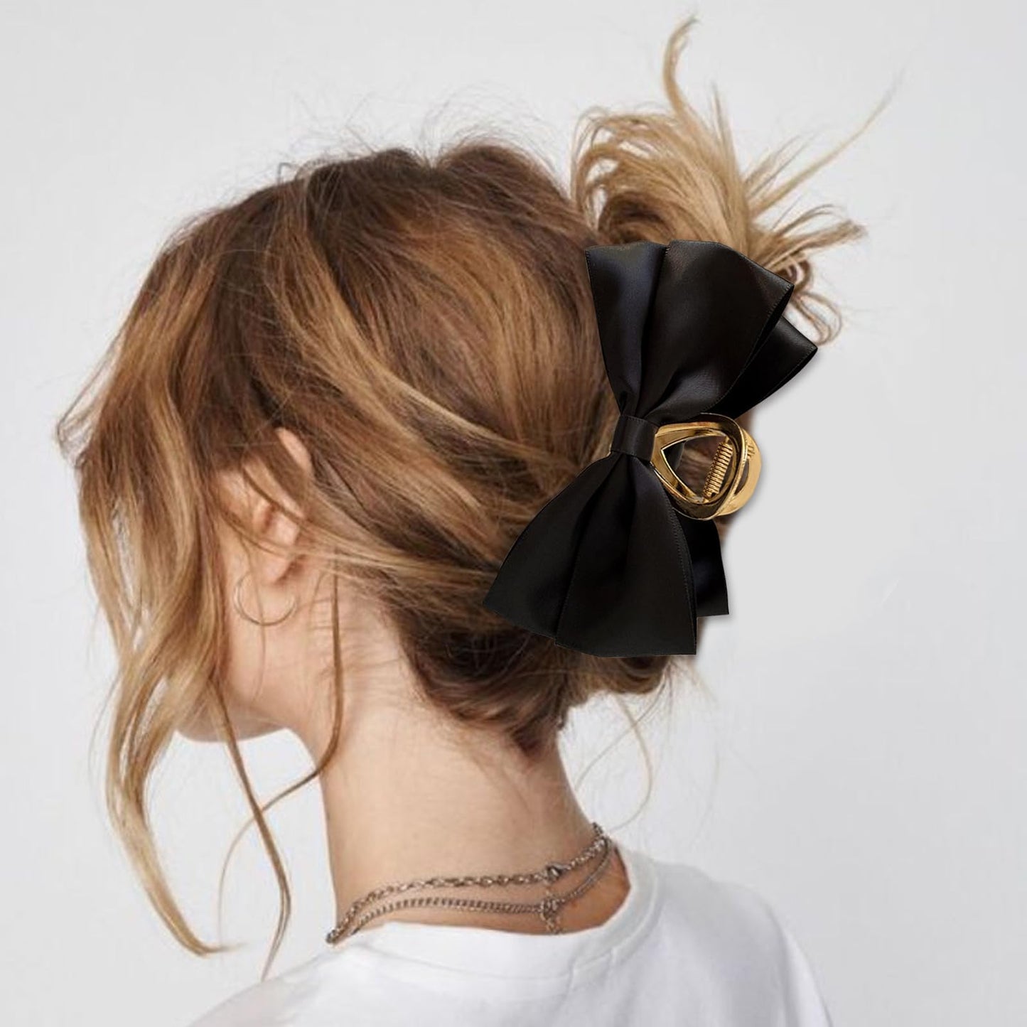 Stylish 3PCS Metal Claw Hair Clips for Women & Girls - Premium Bow-knot Nonslip Clips for Thick & Thin Hair, Big Bows in Trendy Black, White, Khaki!