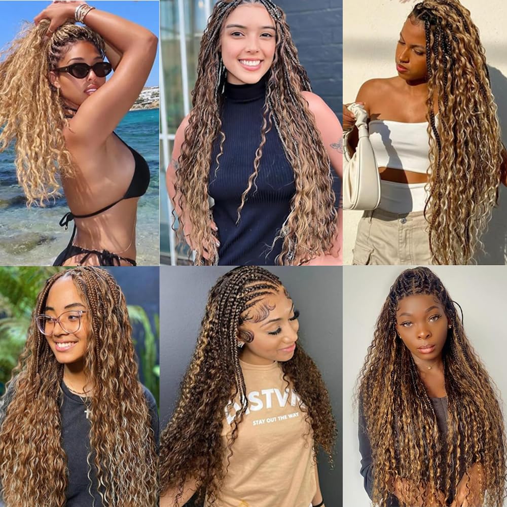 Human Braiding Hair for Boho Braids Highlight Boho Braiding Hair 22 22 inch P427 Deep Wave Bulk Knotless Deep Wave Boho Braids 2 Bundles 100g