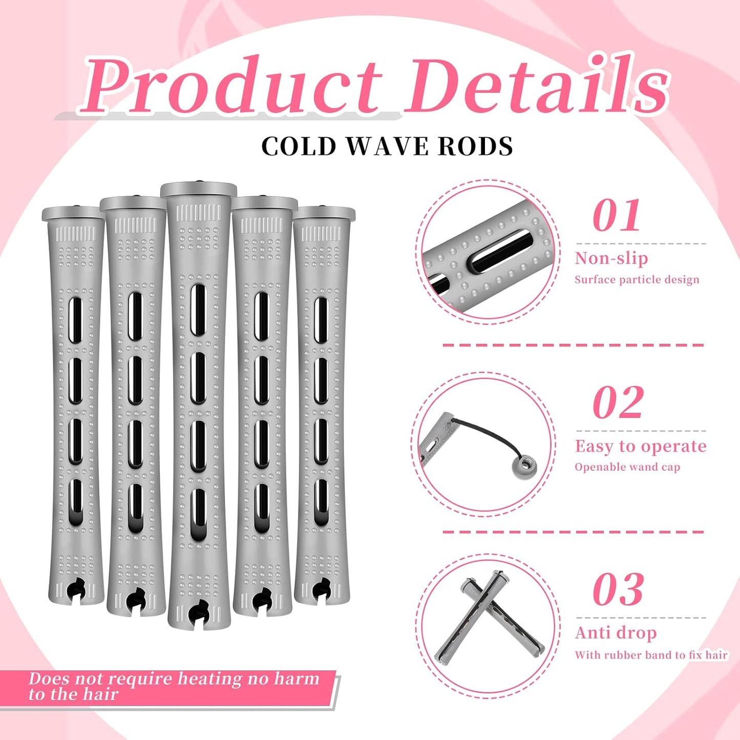 160 Pcs Perm Rods for Natural Hair - No-Heat Plastic Curling Rollers | 0.59 Inch, Grey