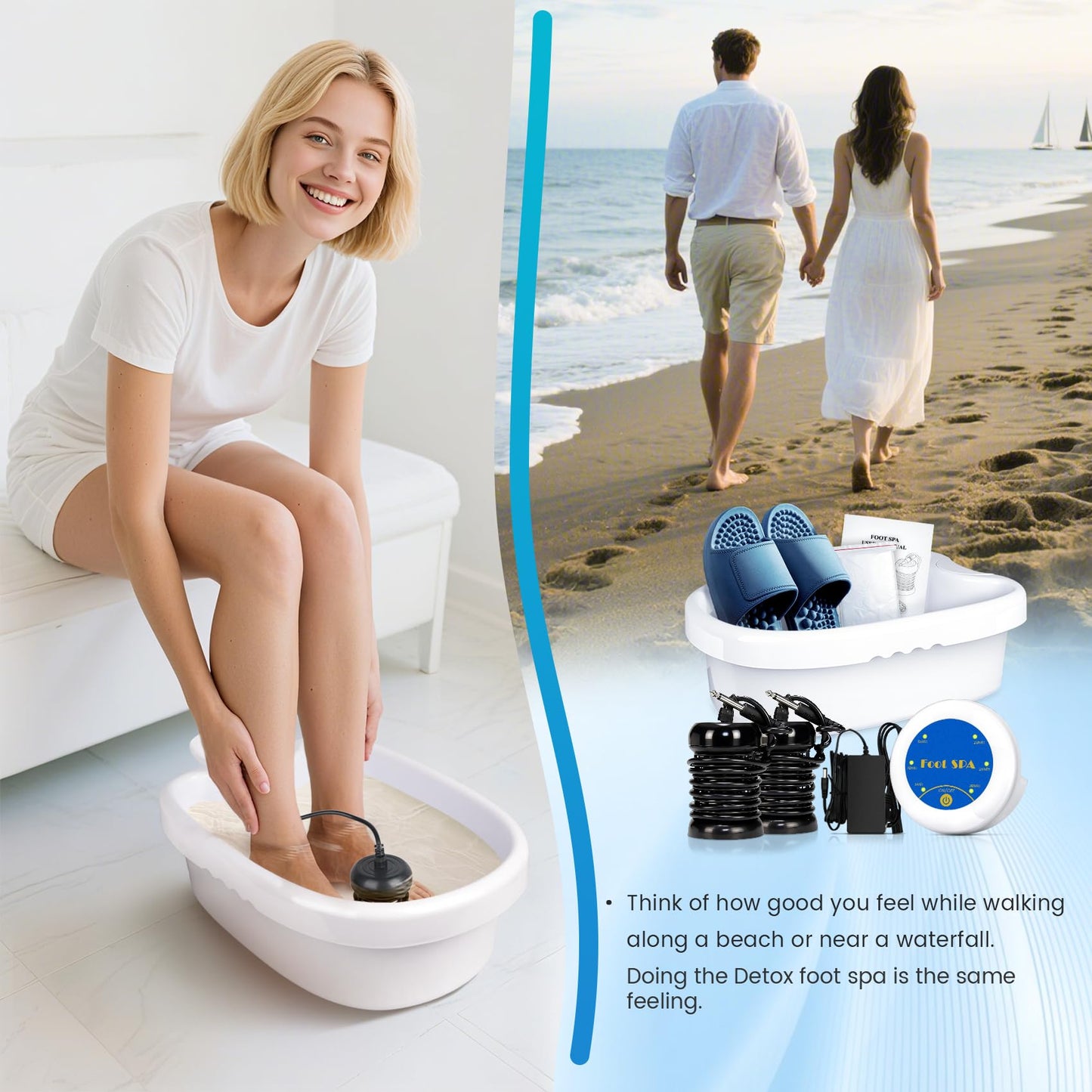 LeCuag Ionic Foot Bath Detox Machine, Foot Spa Bath for Home Use, Ion Cleanse Machine to Remove Toxins with Massage Slippers, 2 Super Arrays