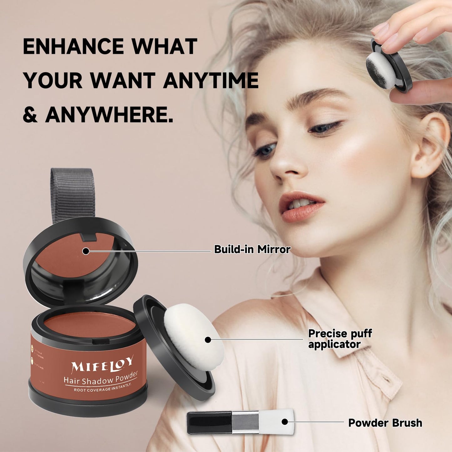 MIFELOY 2 Pack Root Touch Up Powder, Cover Up Hair Color, Root Coverage for Women and Men, Concealer for Beard Line, Eyebrow, and Thinning Grey Hairline