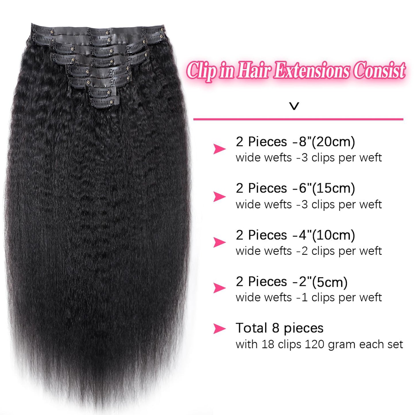 Mihugass Human Hair Clip In Extensions Seamless Kinky Straight Clip Ins Natural Blend Hair Extensions for Black Women Soft Full Lightweight Wear 26 Inch 8Pcs 120g