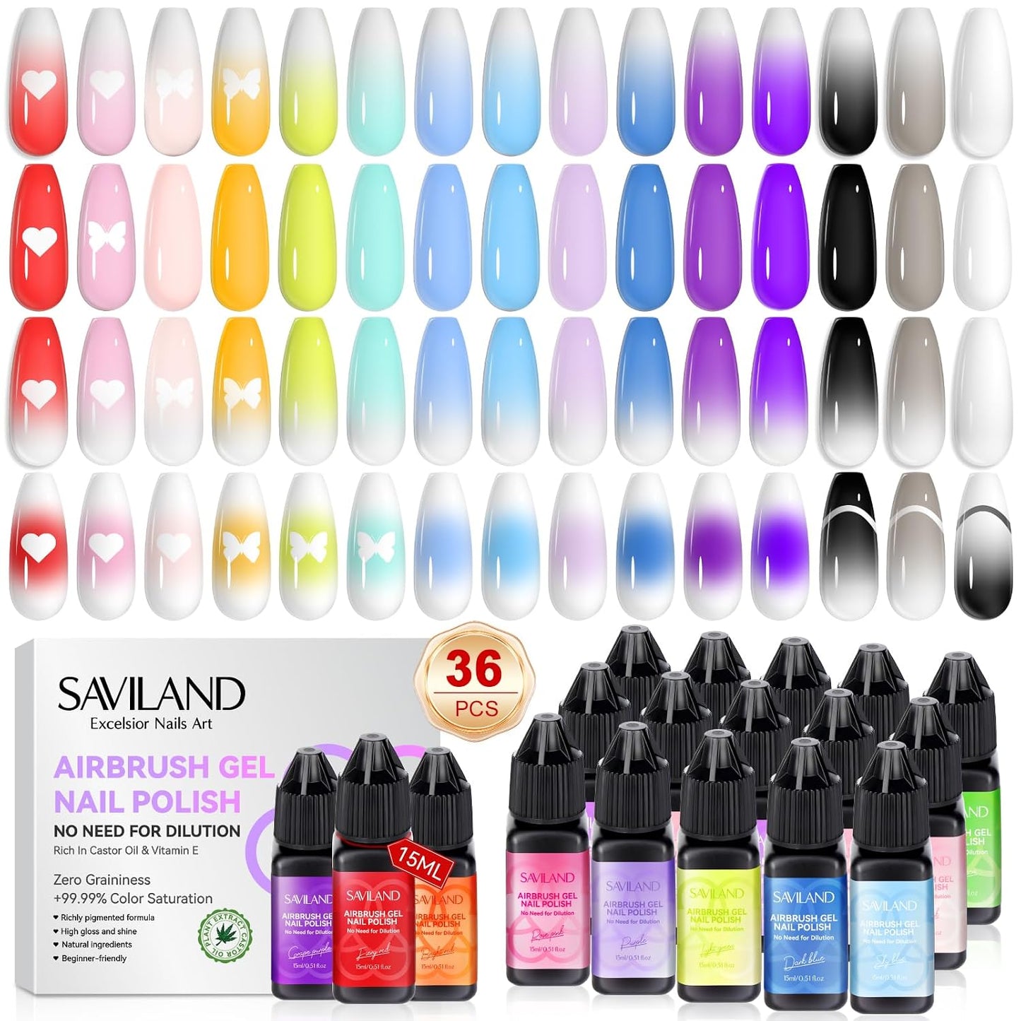 SAVILAND Airbrush Gel Polish Set | 12 Macaron Colors, HEMA & Acetone Free, 4-Week Wear for Nail Artists