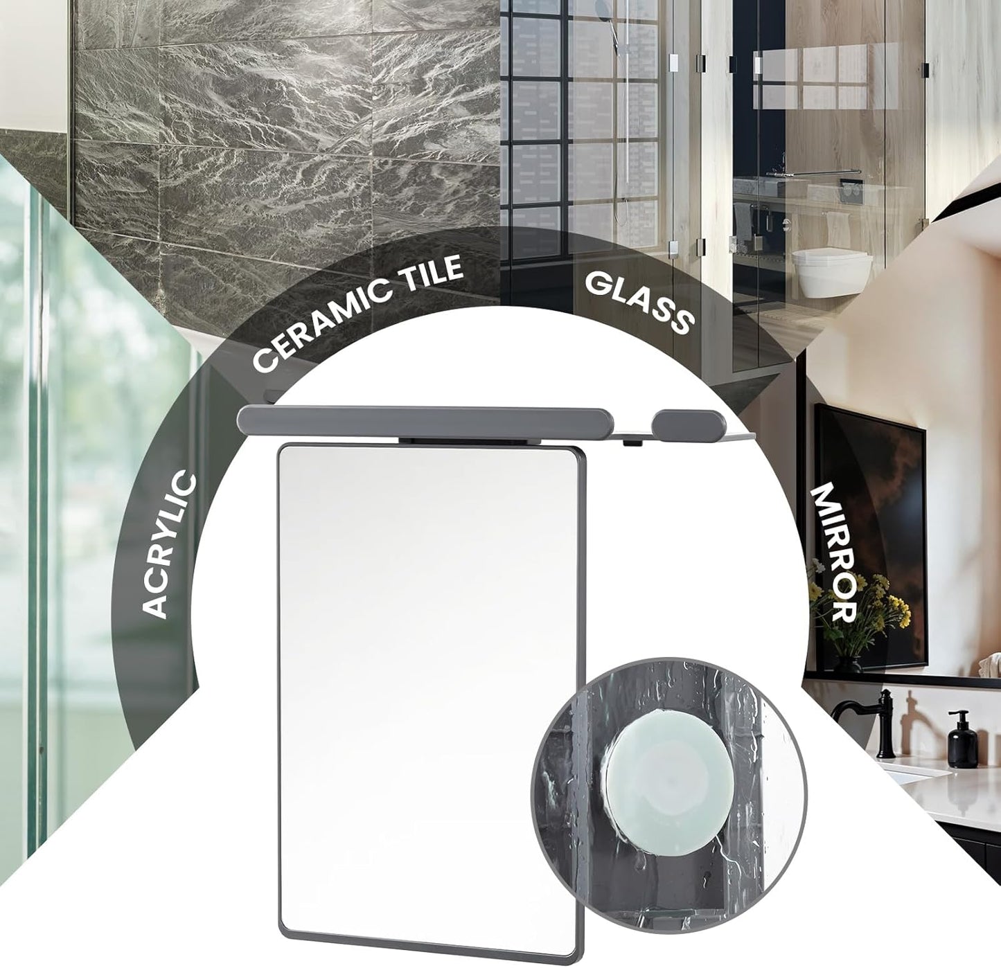 Fogless Shower Mirror for Shaving - Anti-Fog, Wall-Mounted with Powerful Suction | Shatterproof, Grey