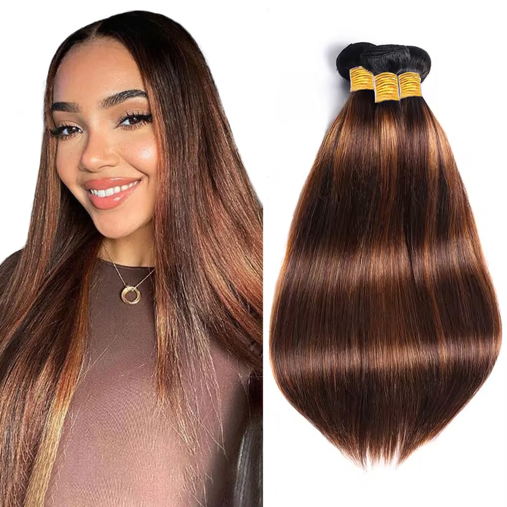 Color 30 Bundles Human Hair Highlight Straight Bundle 14 16 18 Inch 300g Brazilian Virgin Hair 3 Bundles P4/30 Straight Bundle Hair Extensions