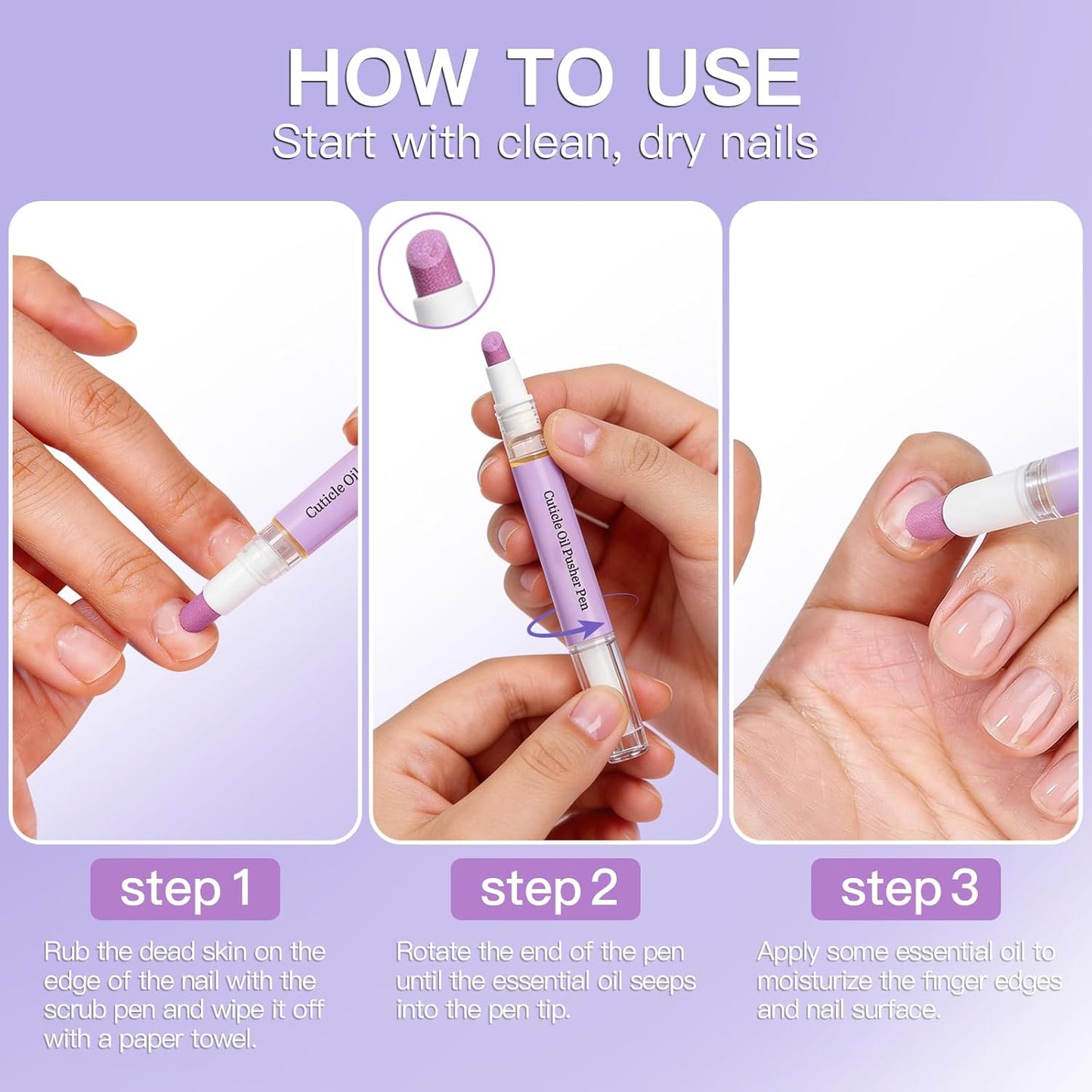 Cuticle Oil Pusher Pen - 2-in-1 Nail Cuticle Applicator for Dry & Damaged Nails | Portable Moisturizer (1PC)