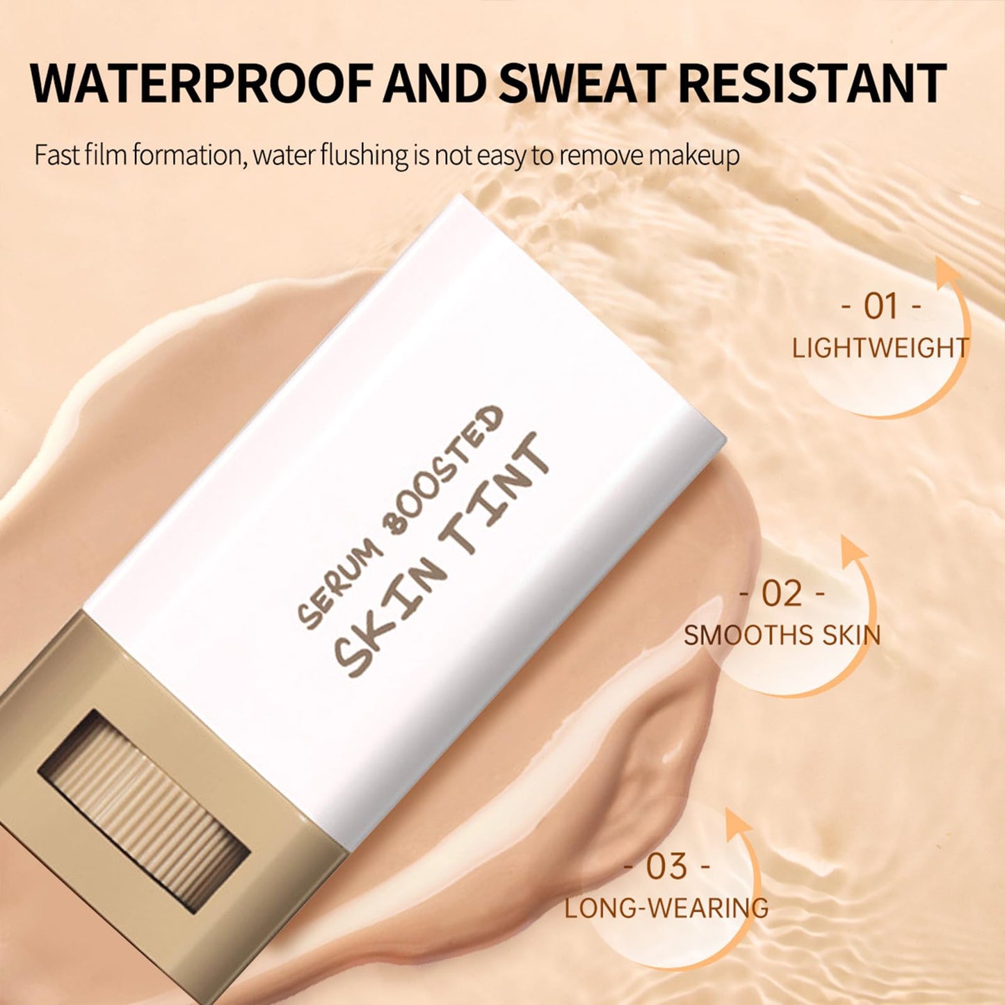 Foundation Stick Beauty Balm Serum Boosted Skin Tint, Solid Tinted Moisturizing Serum Foundation Face Stick, Multifunctional Full Coverage Concealer, Brightens, Makeup(#01)