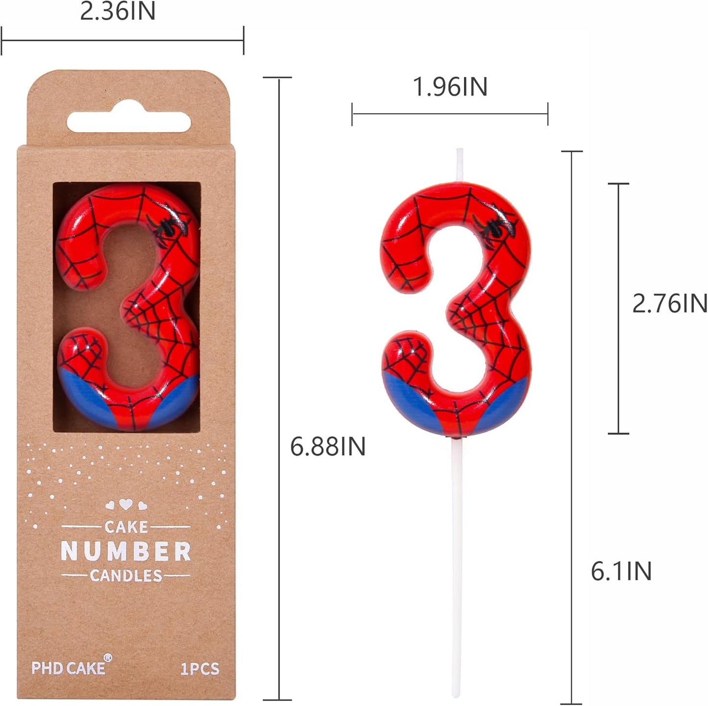 Number 3 Spider Birthday Candles - Cartoon Themed Cake Decor for Parties | 2.76 Inch