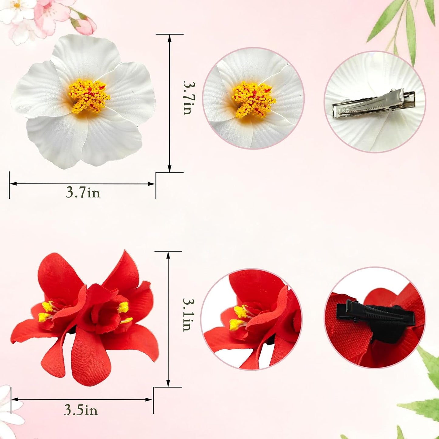 Hawaiian Flower Hair Clips - 8 Pcs Plumeria & Hibiscus Hair Claw Clips | 3.5 Inch Beach Accessories for Women & Girls