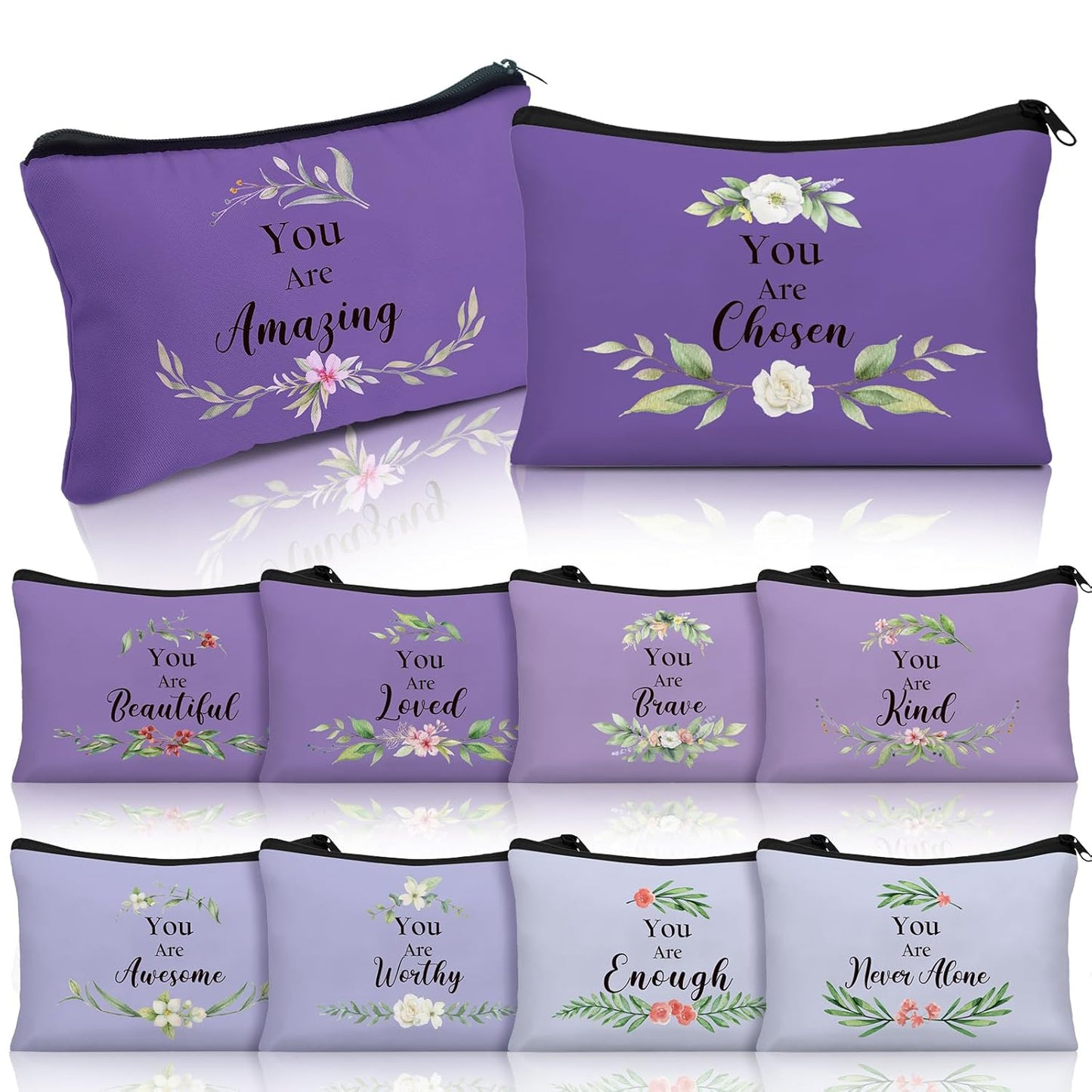 Inspirational Cosmetic Bag Set - 10 Pcs Religious Makeup Pouches for Women | Wildflower & Beige