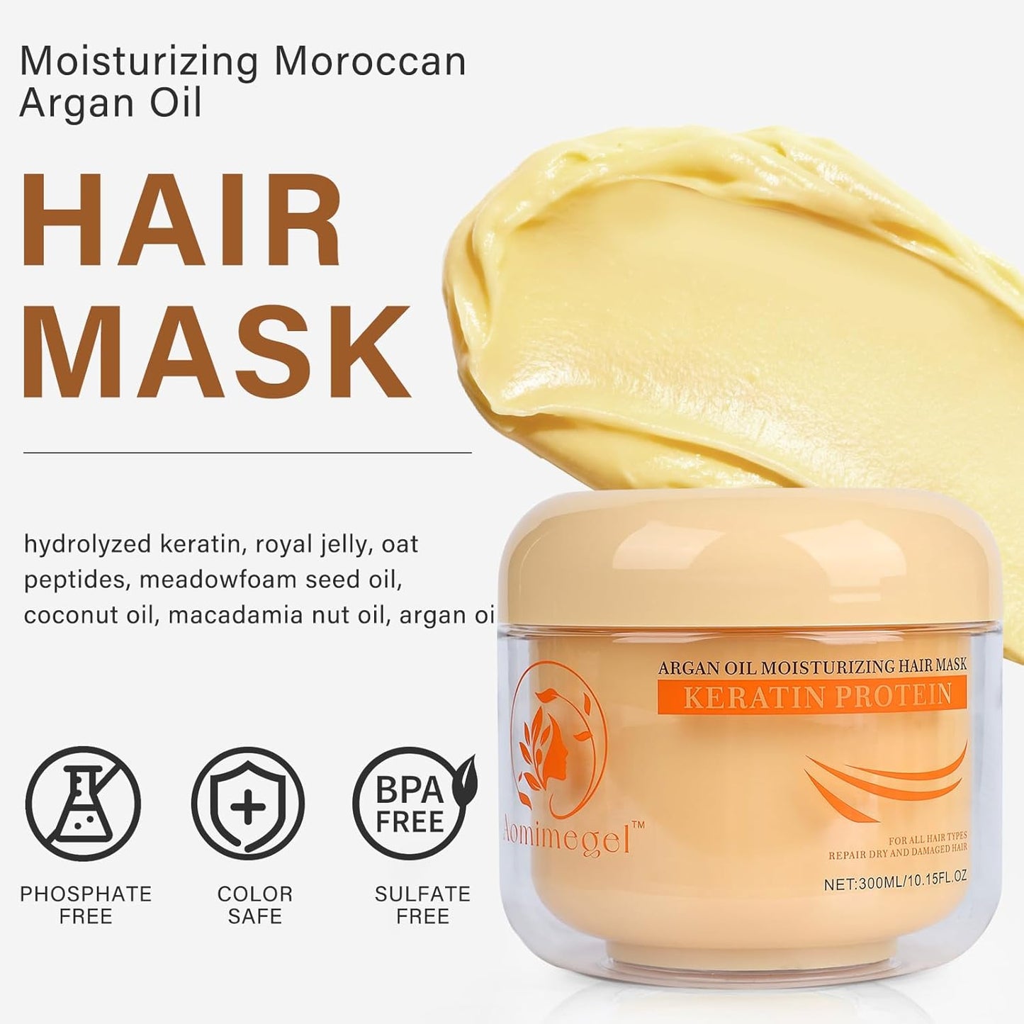 Collagen Hair Mask & Argan Oil Set - Deep Conditioning Treatment for Dry, Damaged Hair | 10.15 fl oz + 2 fl oz