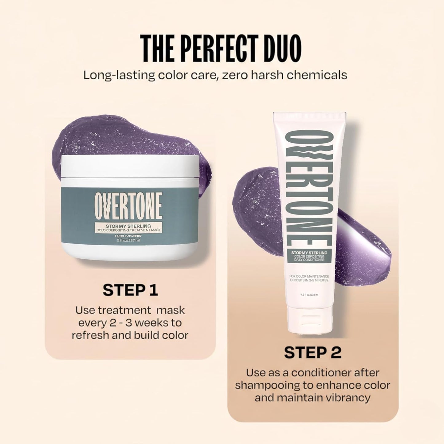 Overtone Semi Permanent Hair Color Conditioner - Stormy Sterling, 8 oz | Nourishing Color Depositing Mask with Shea Butter & Coconut Oil