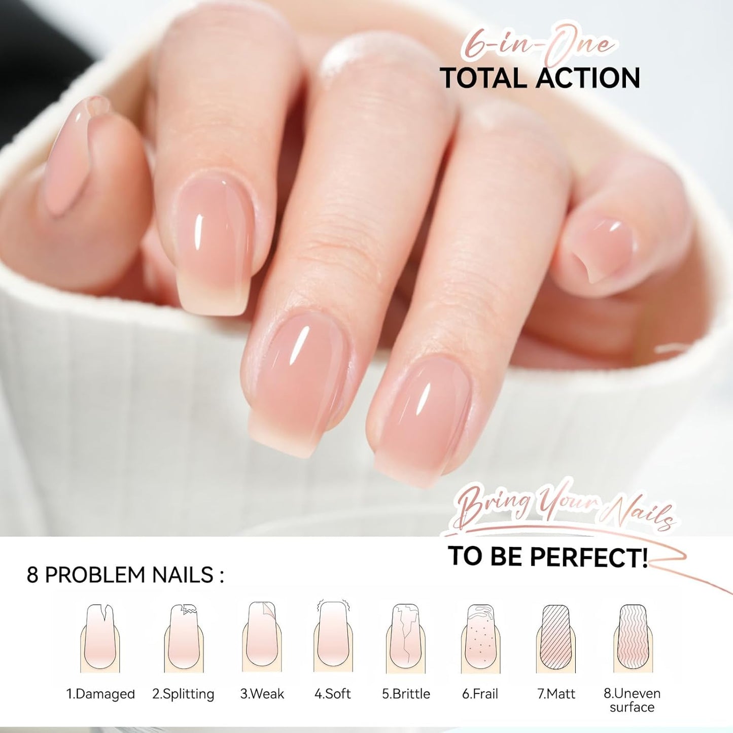 Protein Nail Strengthener - 6 in 1 Natural Hardener for Weak Nails | Nude Blush Gelike 15ml