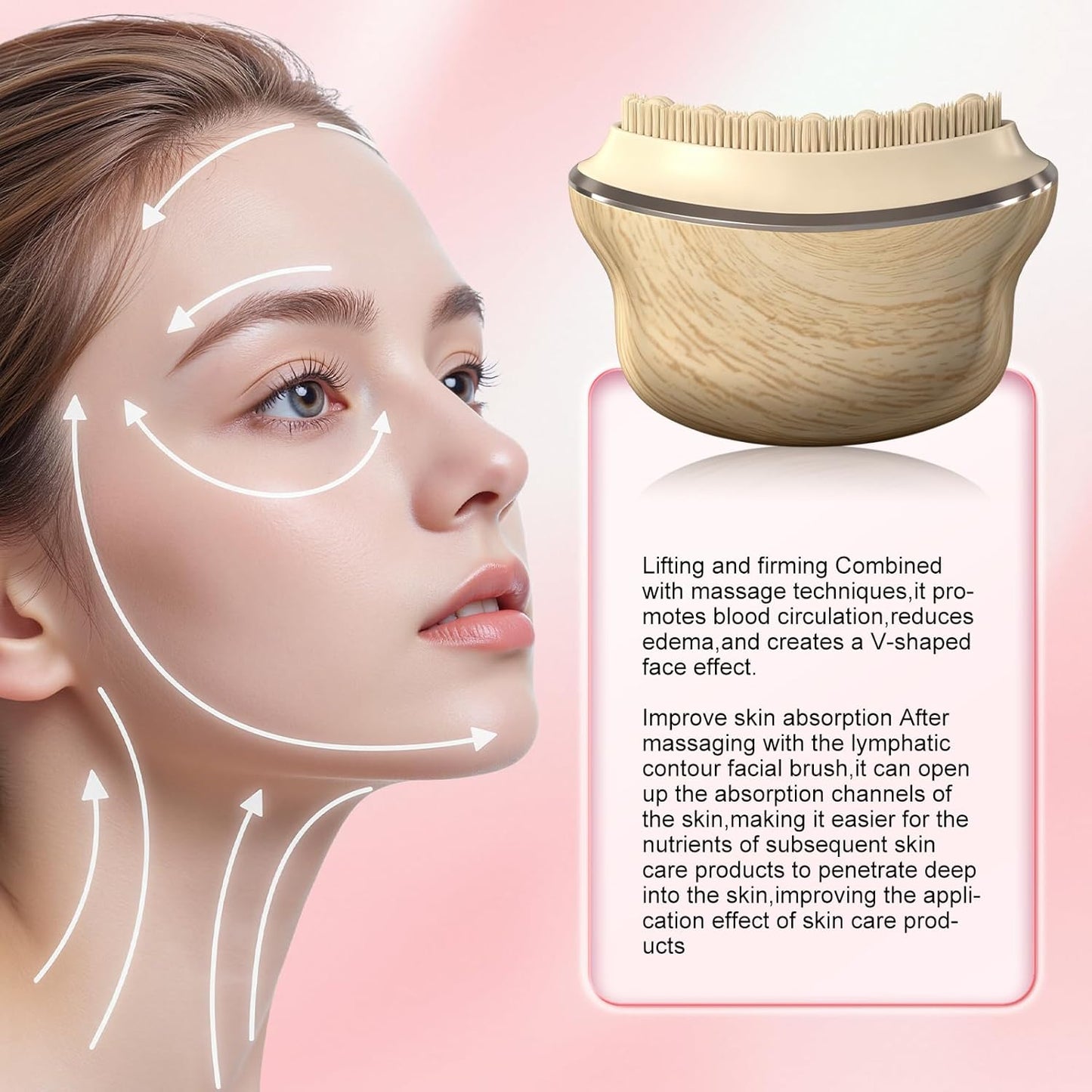 Lymphatic Contour Face Brush - Silicone Cleansing Tool for Anti-Puffiness & Jawline Sculpting | Improves Skin Glow & Absorption