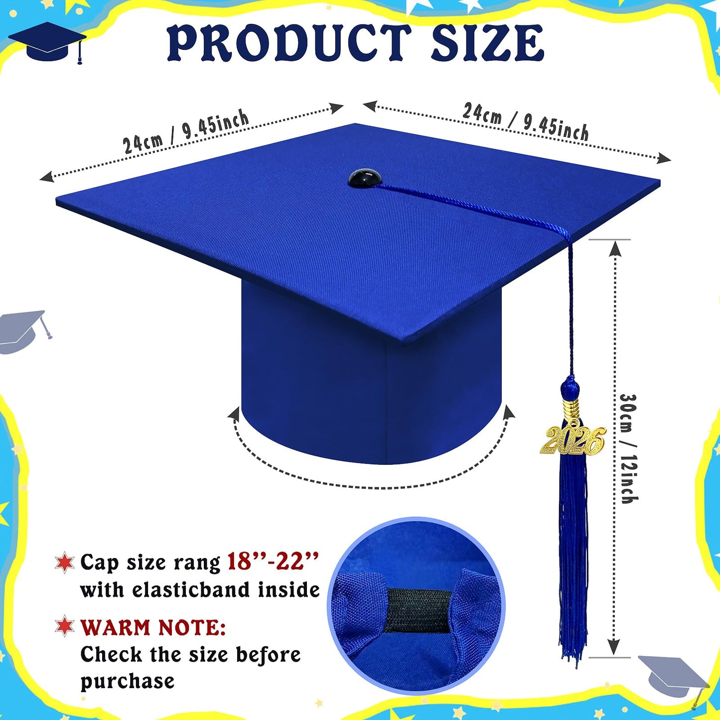 Kidum 16 Pcs 2026 Graduation Cap Kindergarten Bulk Graduation Cap Preschool Child Size Grad Caps with Metal 2024 Tassel (Blue)