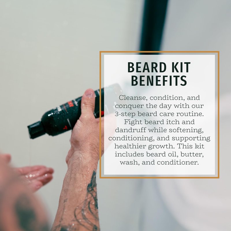 Live Bearded Complete Beard Grooming Kit, Made in the USA with All-Natural Ingredients - Beard Wash, Conditioner, Beard Butter & Beard Oil Kit - Mens Gift Set, in Scent Tombstone, Tobacco & Cedar