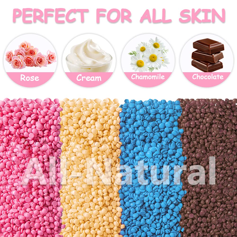 Hard Wax Beads, Professional Wax Beads for Hair Removal 400g Hair Wax with 10 Pcs Wood Sticks for Full Body Brazilian Bikini Face Legs Eyebrow Painless at Home for Women and Men