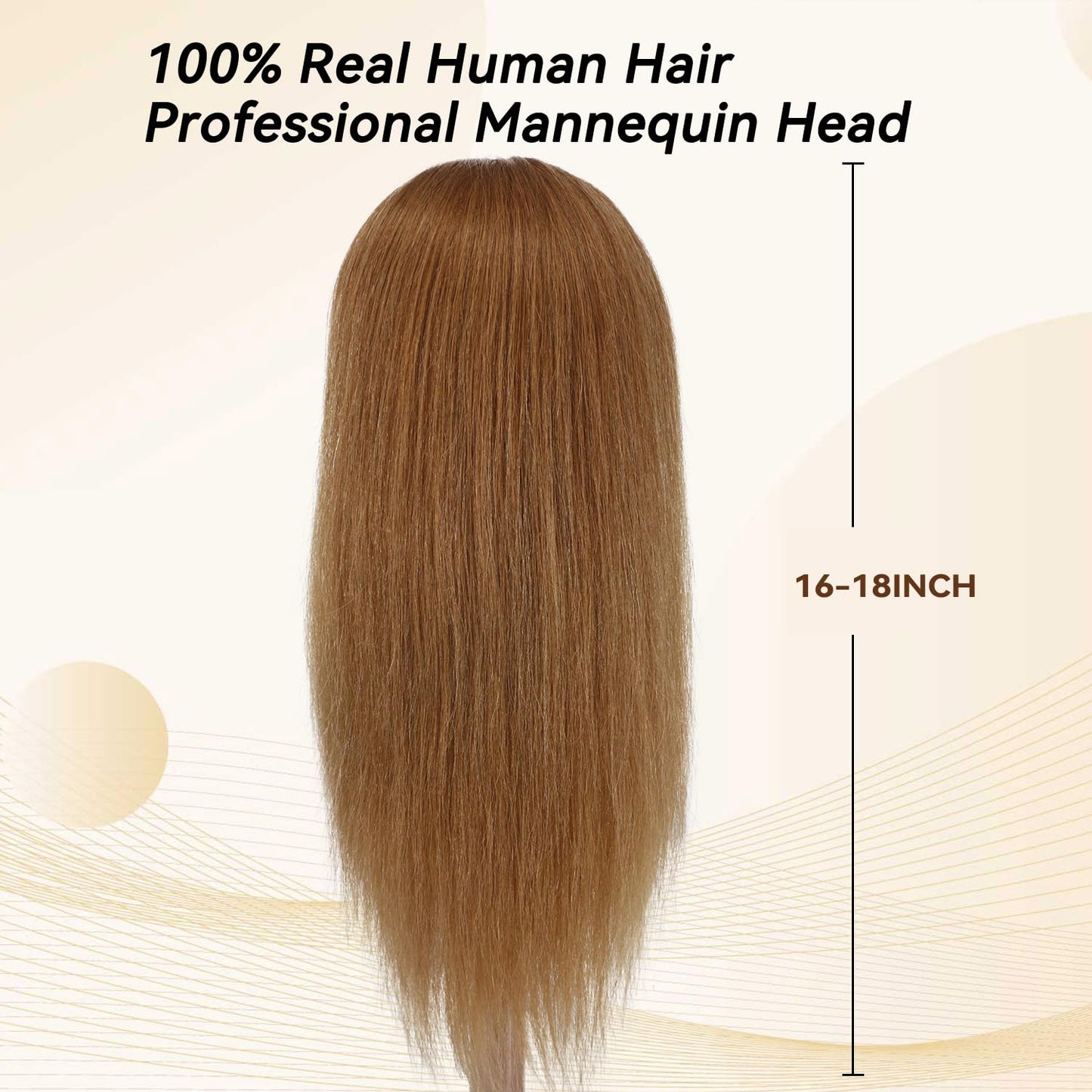 Real Hair Mannequin Head for Cosmetology - 100% Human Hair Styling & Braiding | #27 Light Brown