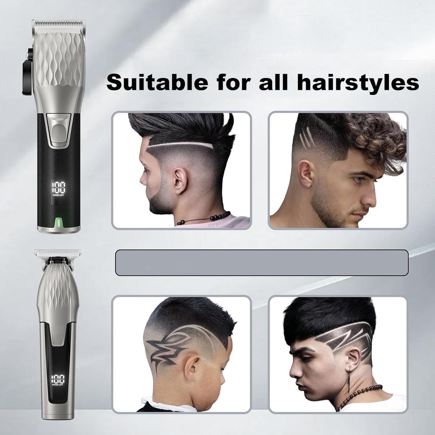 Professional Hair Clippers for Men Beard Trimmers Set Grooming Kit with LCD Display Cordless Electric Trimmers Gift for Men Women Barber Kid(Black)