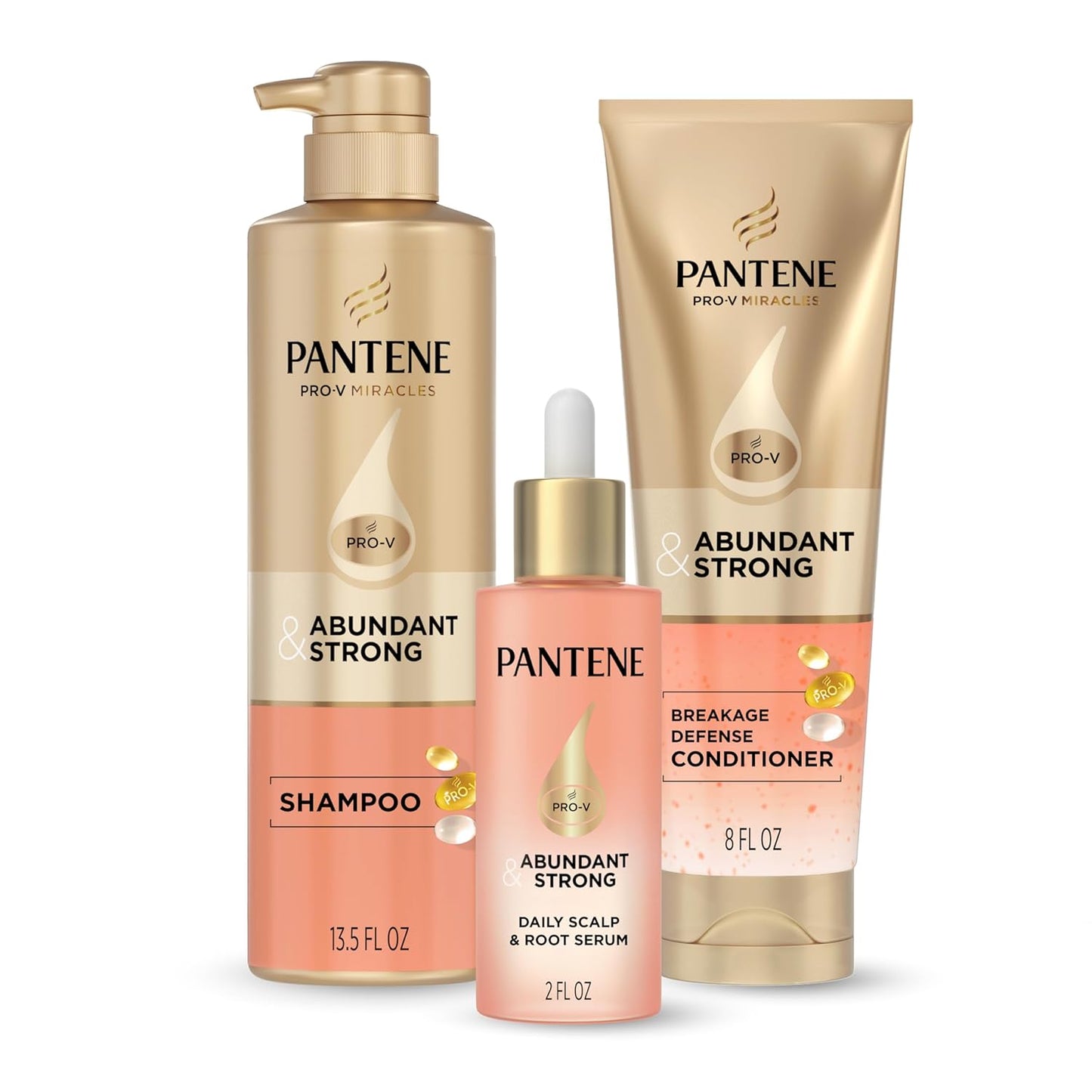 Pantene Abundant & Strong Hair Care Set | Shampoo, Conditioner & Serum for Thinning Hair - B5 Complex & Niacinamide, 3-Piece Regimen