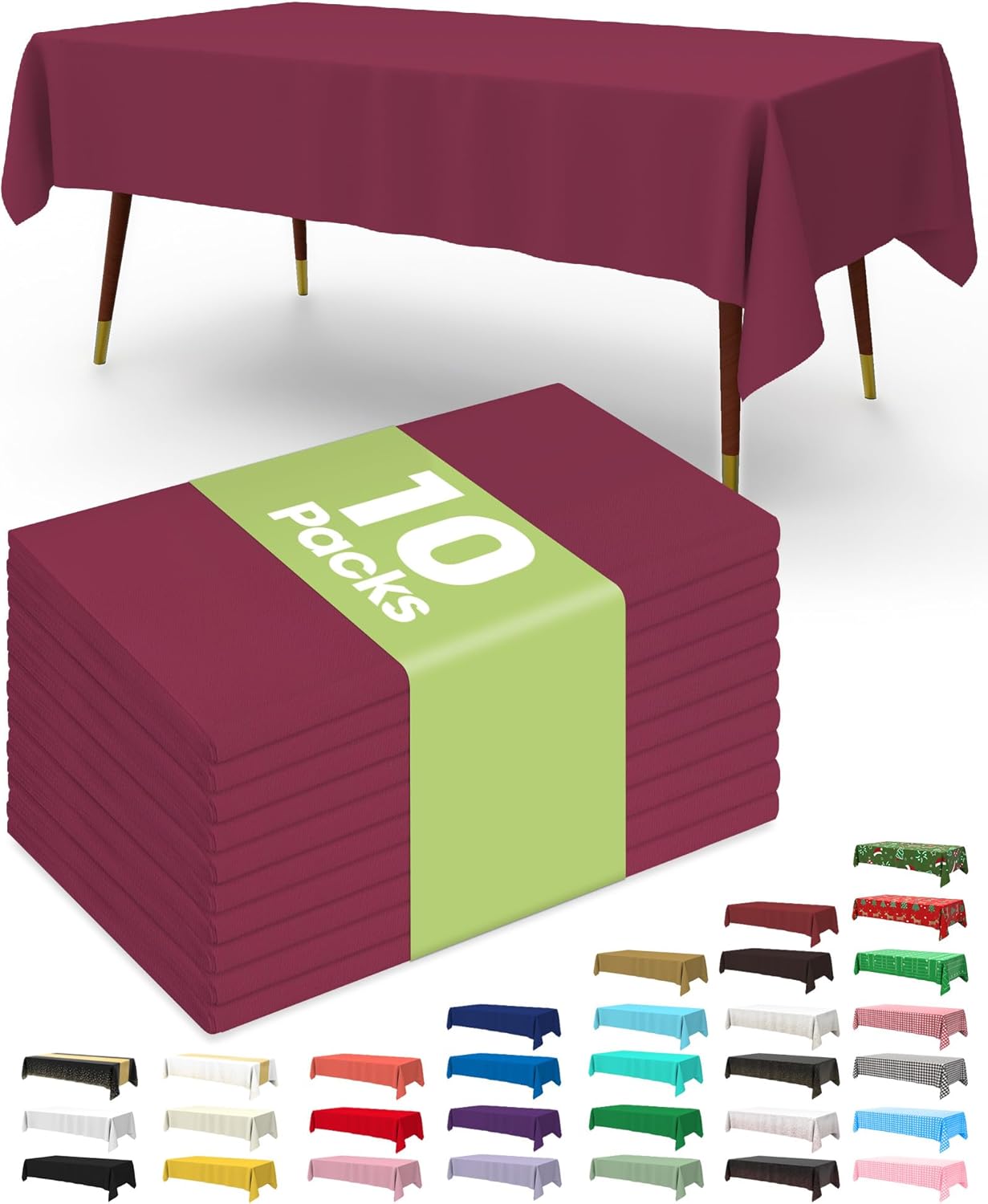 Plastic Table Cloths - 10 Pack Disposable 54 x 108 Inch for Parties, Picnics & Weddings | Rectangle White