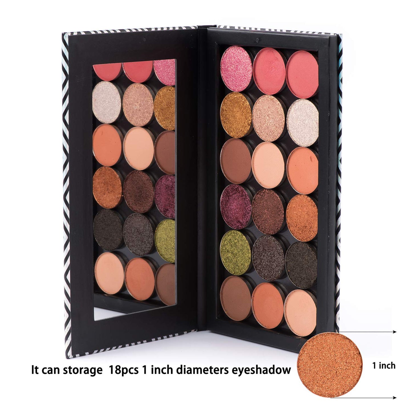 Magnetic Makeup Palette with Mirror - Black Empty Palette & 20 Adhesive Metal Stickers for Eyeshadow, Lipstick, Blush