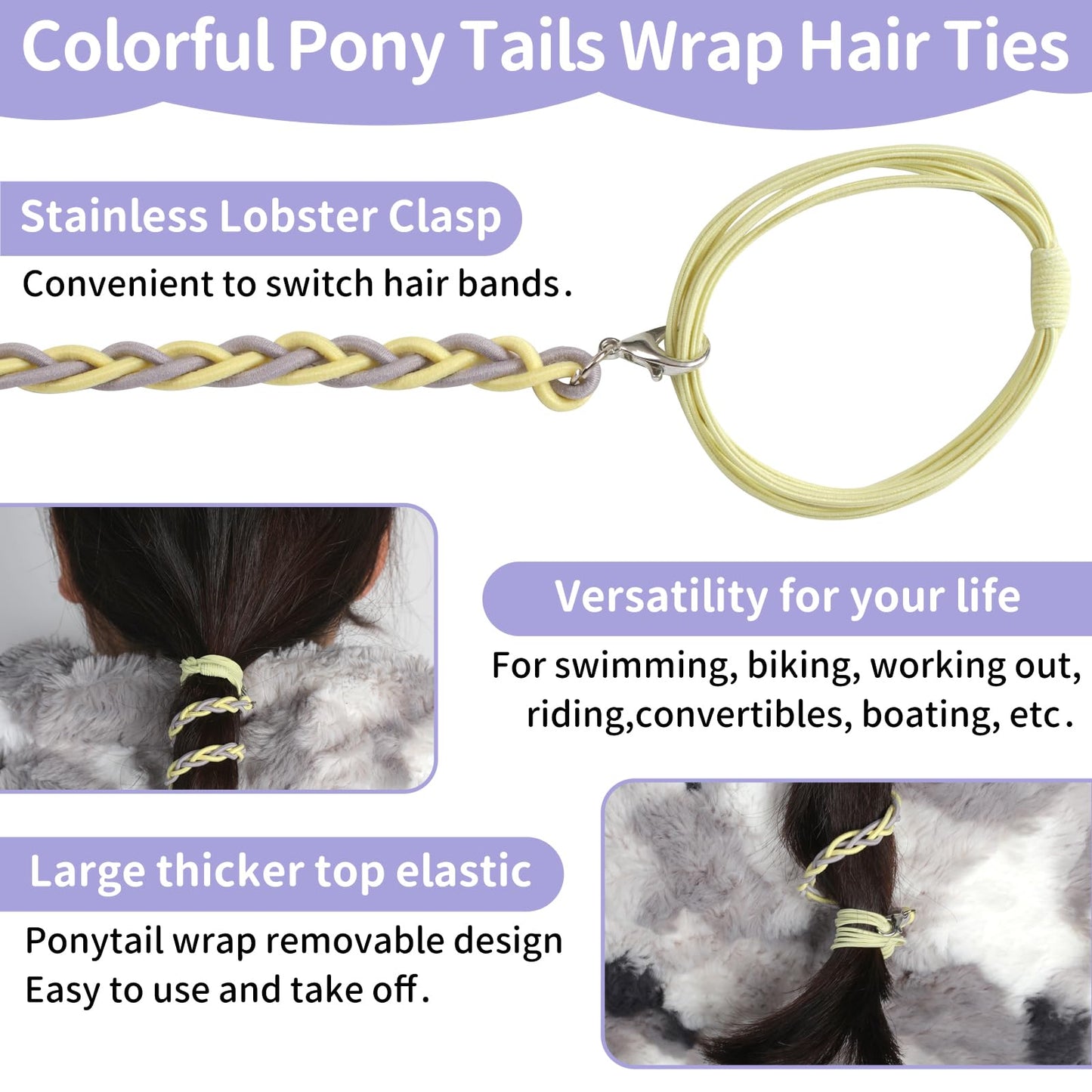 TBUKEOM Spiral Hair Ties, 4 Pcs No Damage Elastic Braided Ponytail Holders for Long, Women with Thick Curly Hair, Perfect for Swimming, Sports, Riding, and Workouts (33 inch, 26 inch, 22 inch)