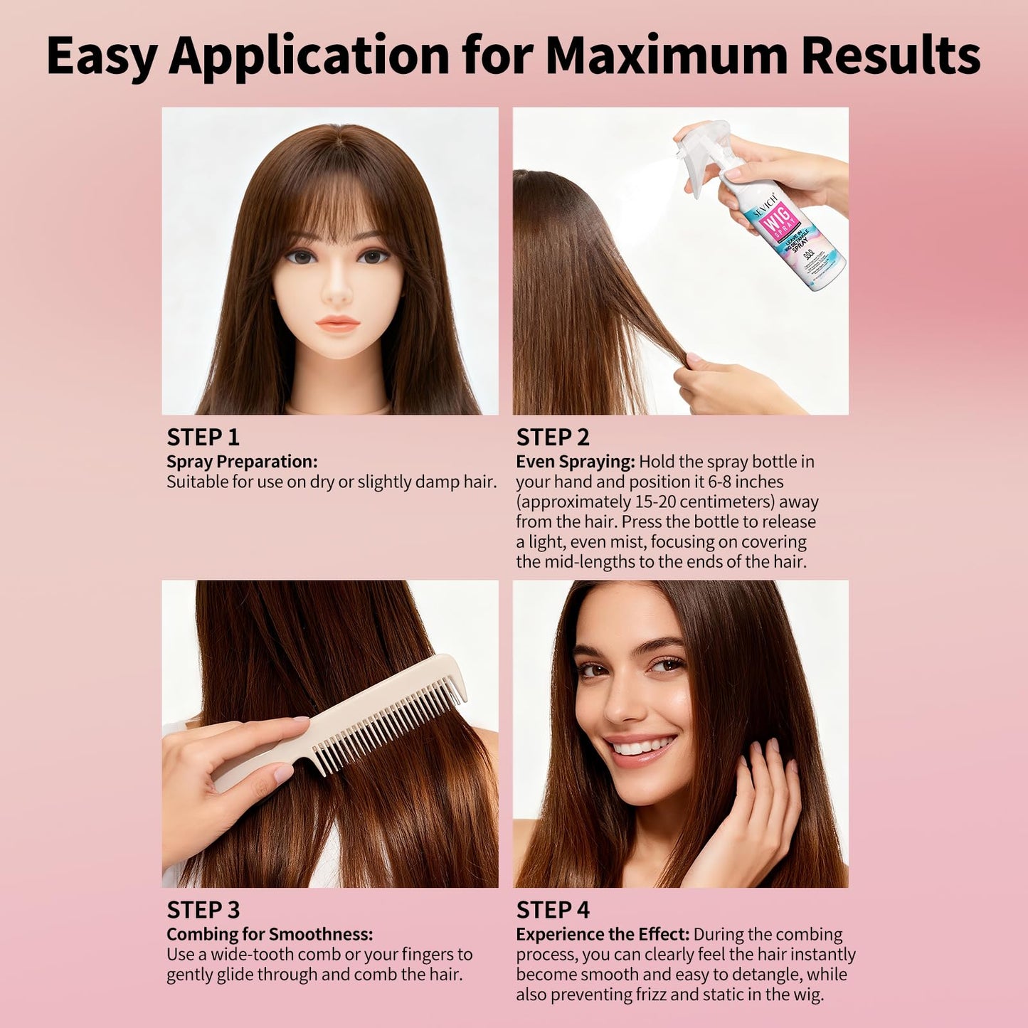 SEVICH Leave In Wig Detangle Spray,Detangler & Cleanser Wig Spray for Synthetic,Smooths Frizz,Repairs Dry Hair,Lightweight Formula,Long Lasting Scent,100ml