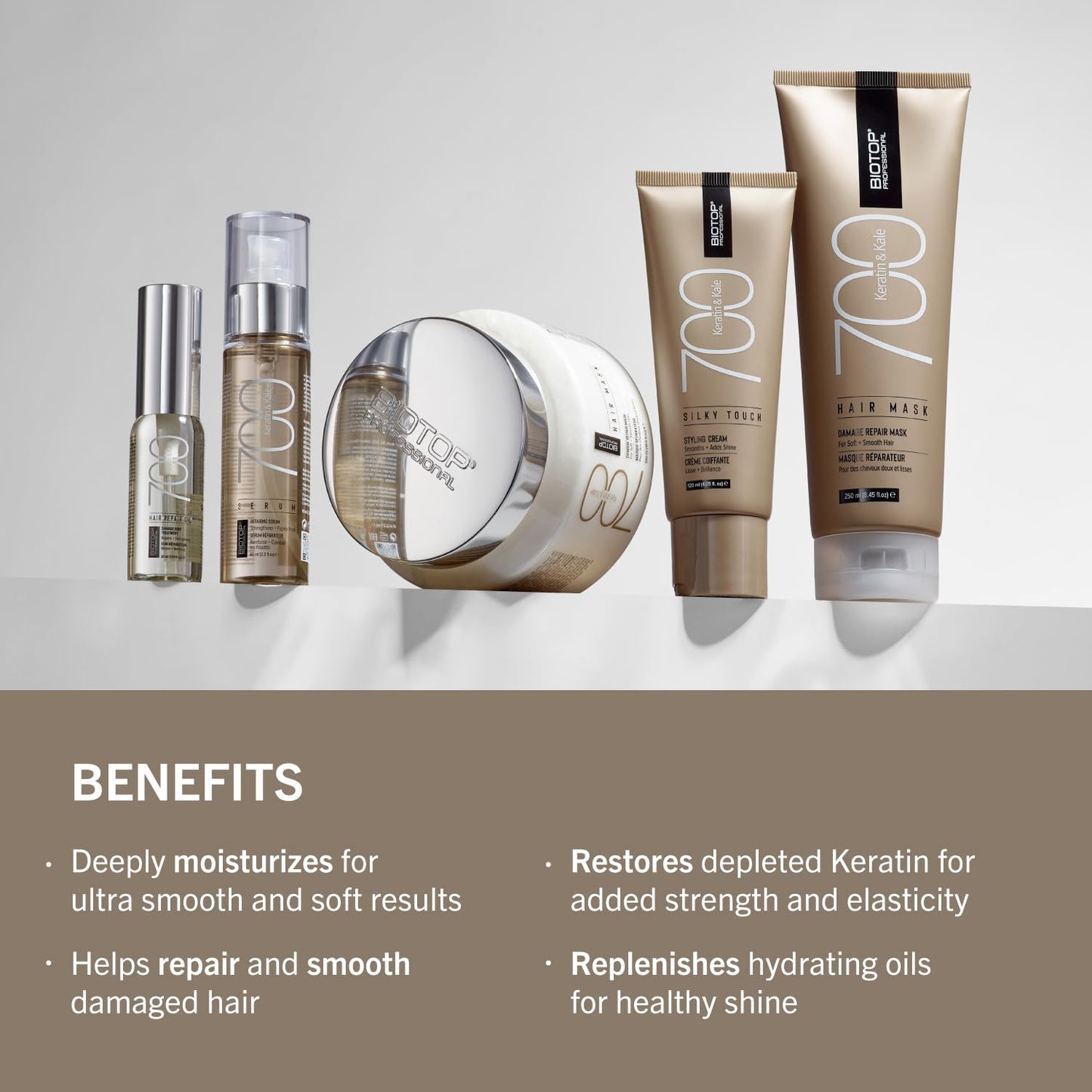 Biotop Professional 700 Keratin + Kale Hair Conditioner - Made With Vitamin E to Soften & Strengthen Strands - Nourishing + Moisturizing Conditioner for Damaged Hair - 8.45 oz
