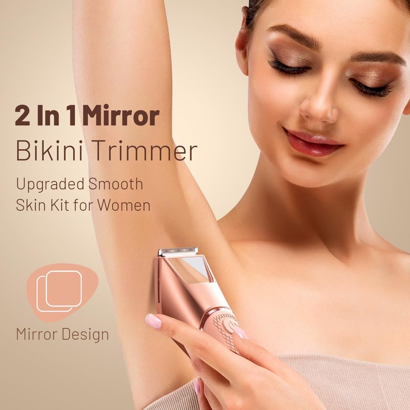 LGTGH Rechargeable Bikini Trimmer for Women: Pubic Hair Razor with Mirror & LED Light - IPX7 Waterproof Electric Shaver, Travel Lock & Ceramic Blades for Legs Underarm - Pinkish