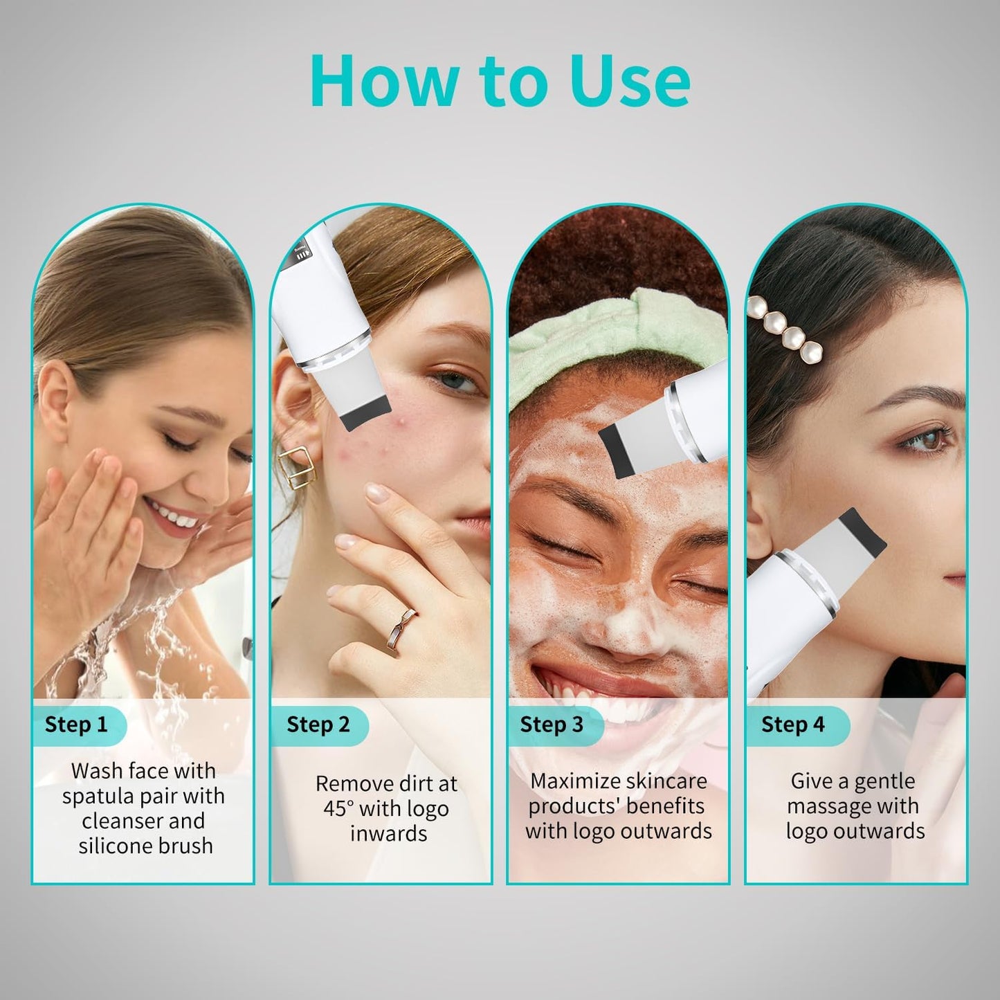 Face Scrubber Skin Spatula - 4-in-1 Blackhead Remover Tool for Deep Cleansing | Fast Charging Dock Included, White