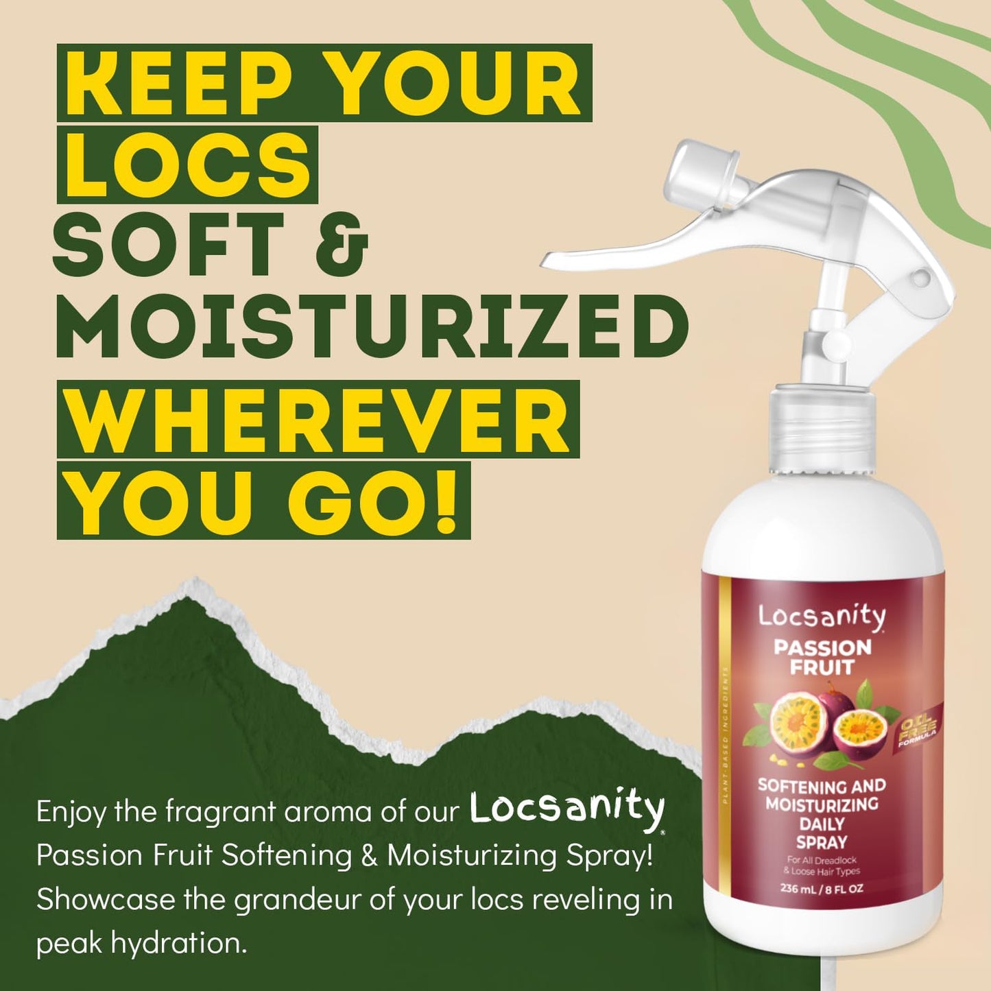 Loc Spray - Locsanity Daily Moisturizing Refreshing Spray for Dreadlocks, Locs, Sisterlocks - Passion Fruit Hair and Scalp Moisturizer for Dry Locs, Braids - Lightweight Plant-Based Care (8 fl oz)