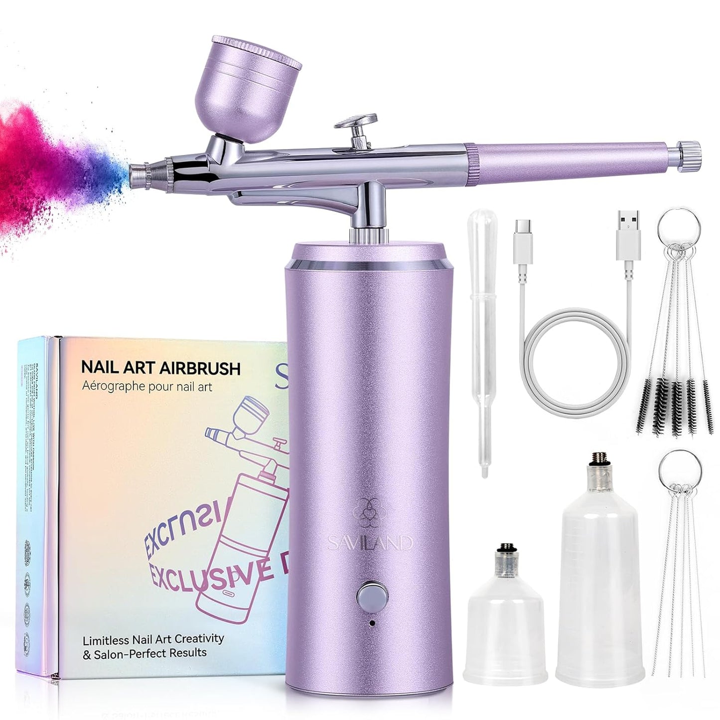 SAVILAND Pro Airbrush for Nails - 25 PSI Precision Nail Art Tool | Cordless, 0.3mm Nozzle, Flow-Locked Atomization