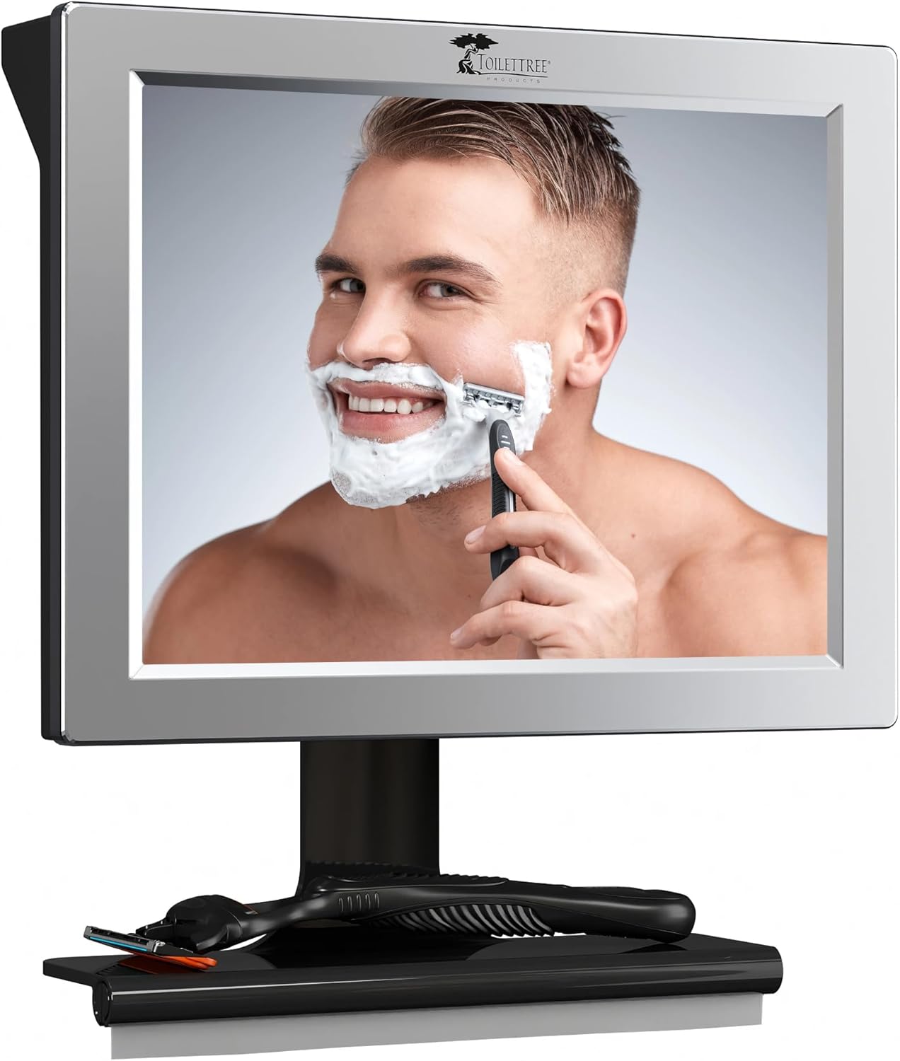 Fogless Shower Mirror with Squeegee - Adjustable Anti-Fog Bathroom Mirror | Rust-Proof, Impact-Resistant Design
