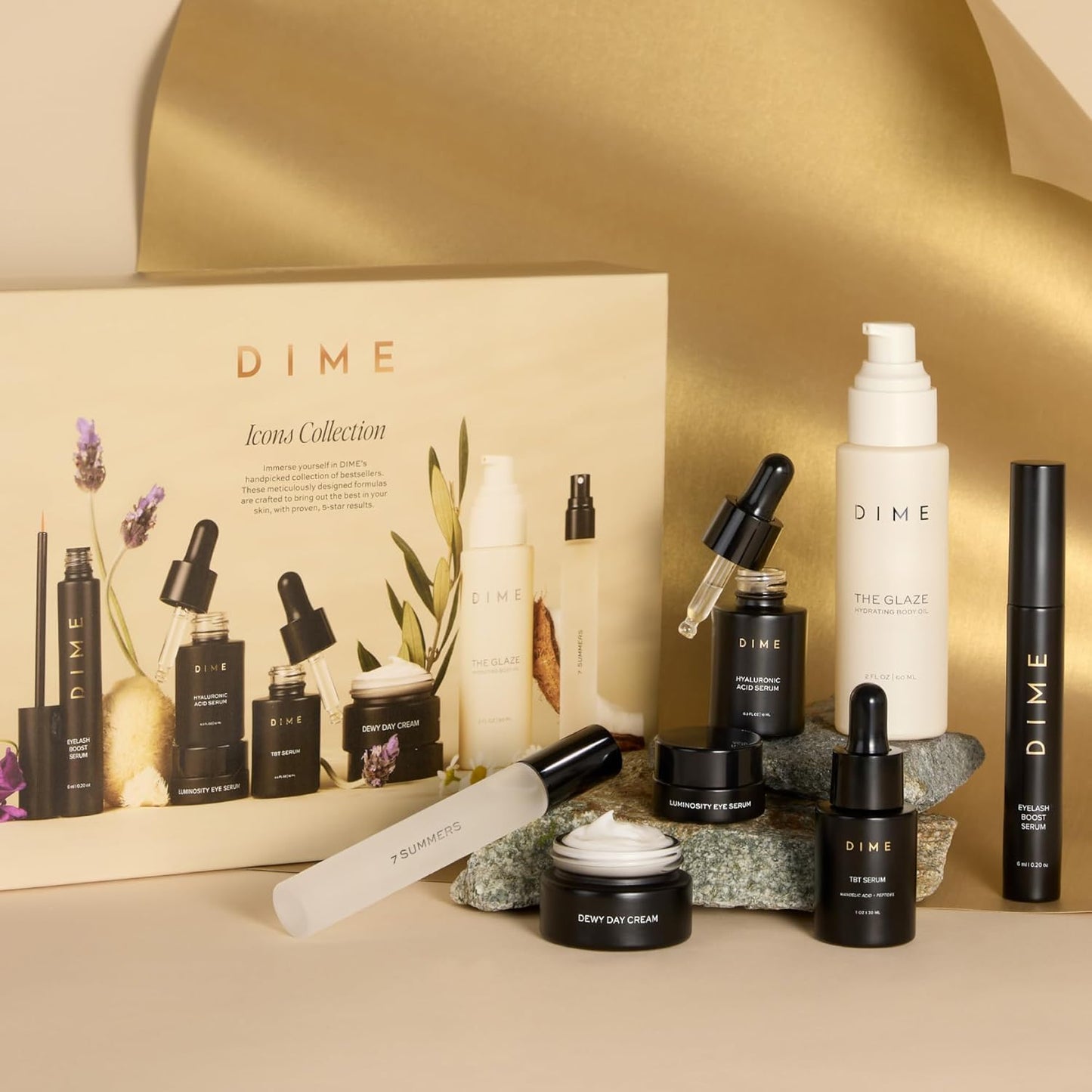 DIME Beauty Icons Collection - Travel Size Skincare Set | 7 Essentials Including Perfume, Serum & Cream