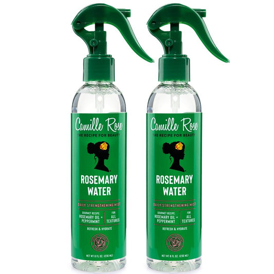 Camille Rose Rosemary Water, Daily Hair Strengthening Mist 2-Pack – Hydrating Refresher Spray with Rosemary Oil, Peppermint & Aloe Vera, 8 Oz Ea