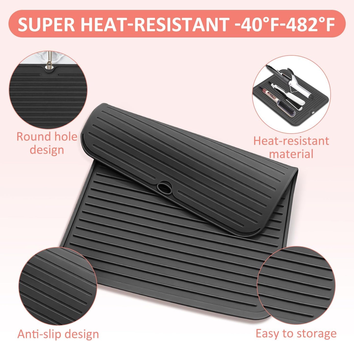 Heat Resistant Silicone Mat for Hair Tools - Curling Iron & Flat Iron Pad | Portable Styling Cover