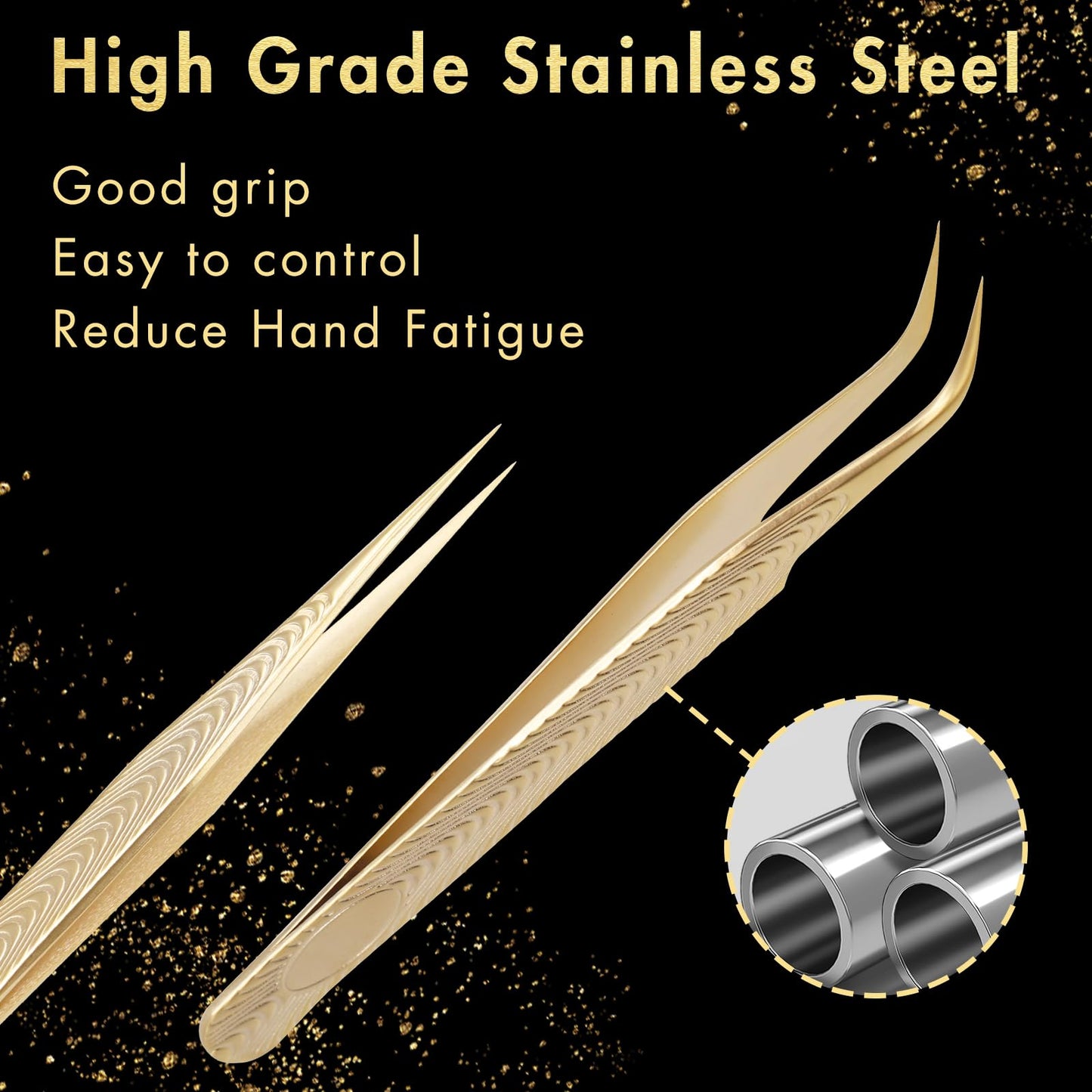Miuffue Straight and Curved Pointed Tweezers for Eyelash Extension, 2 PCS Lash Tweezer Set, Stainless Steel Professional Eyelash Extension Tweezers for Volume, Isolation and Classic Lashes
