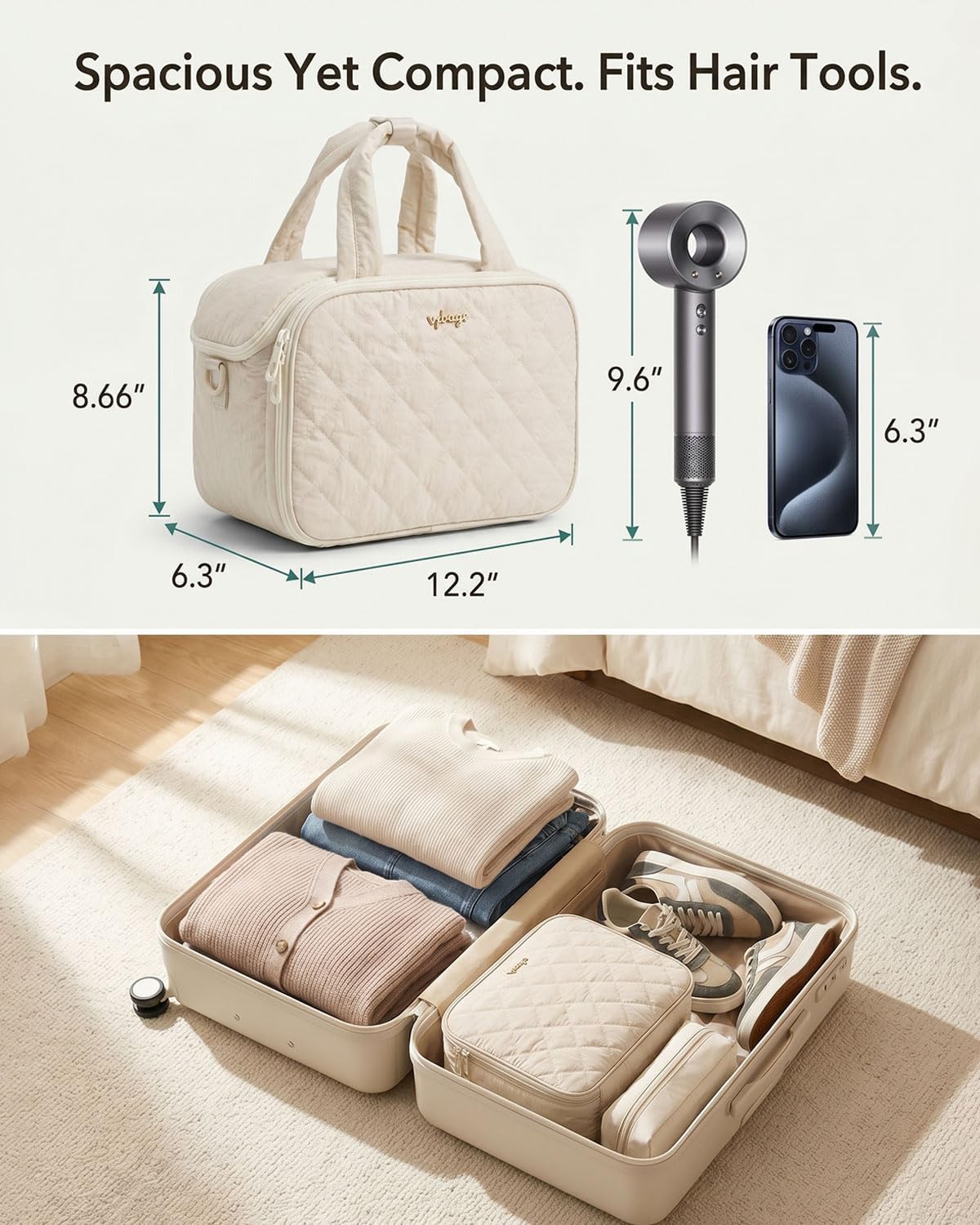 Large Quilted Toiletry Bag for Women - Puffy Travel Makeup Organizer with Removable Divider & Waterproof Design | Ideal for Gym & Vacation