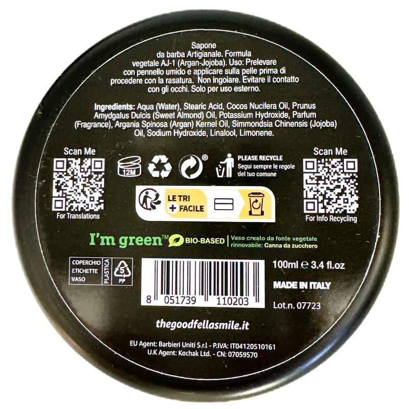 The Goodfellas’ Smile SEA CITRUS (Sea Air & Lemon) Italian Shaving Soap – Soft Lathering Soap Made in Italy for Use with Brush, Safety Razor or Straight Razor